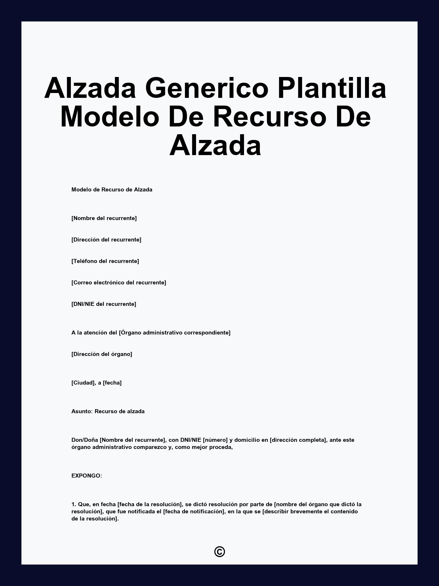 Alzada Generico Plantilla Modelo De Recurso De Alzada