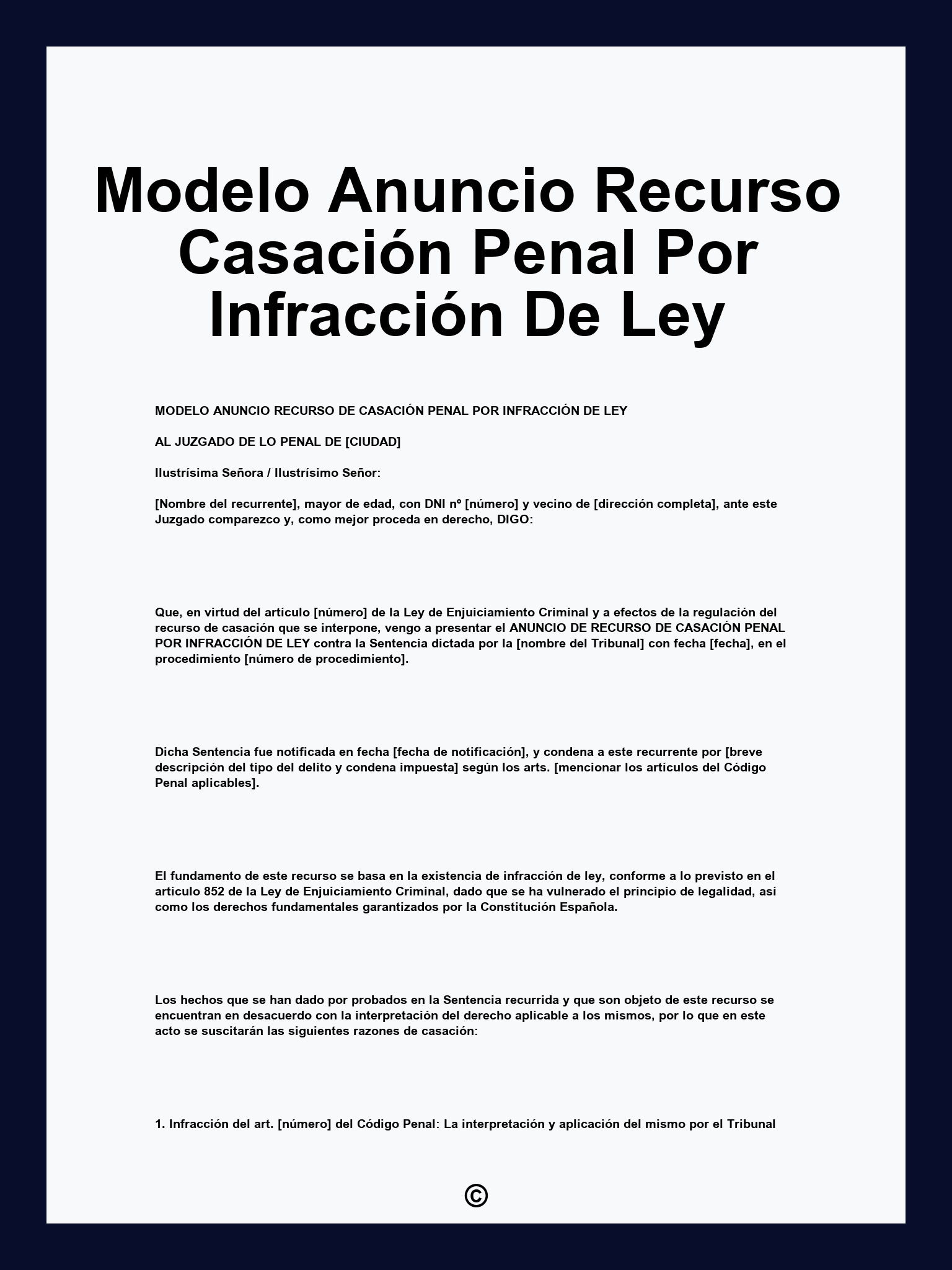 Modelo Anuncio Recurso Casación Penal Por Infracción De Ley