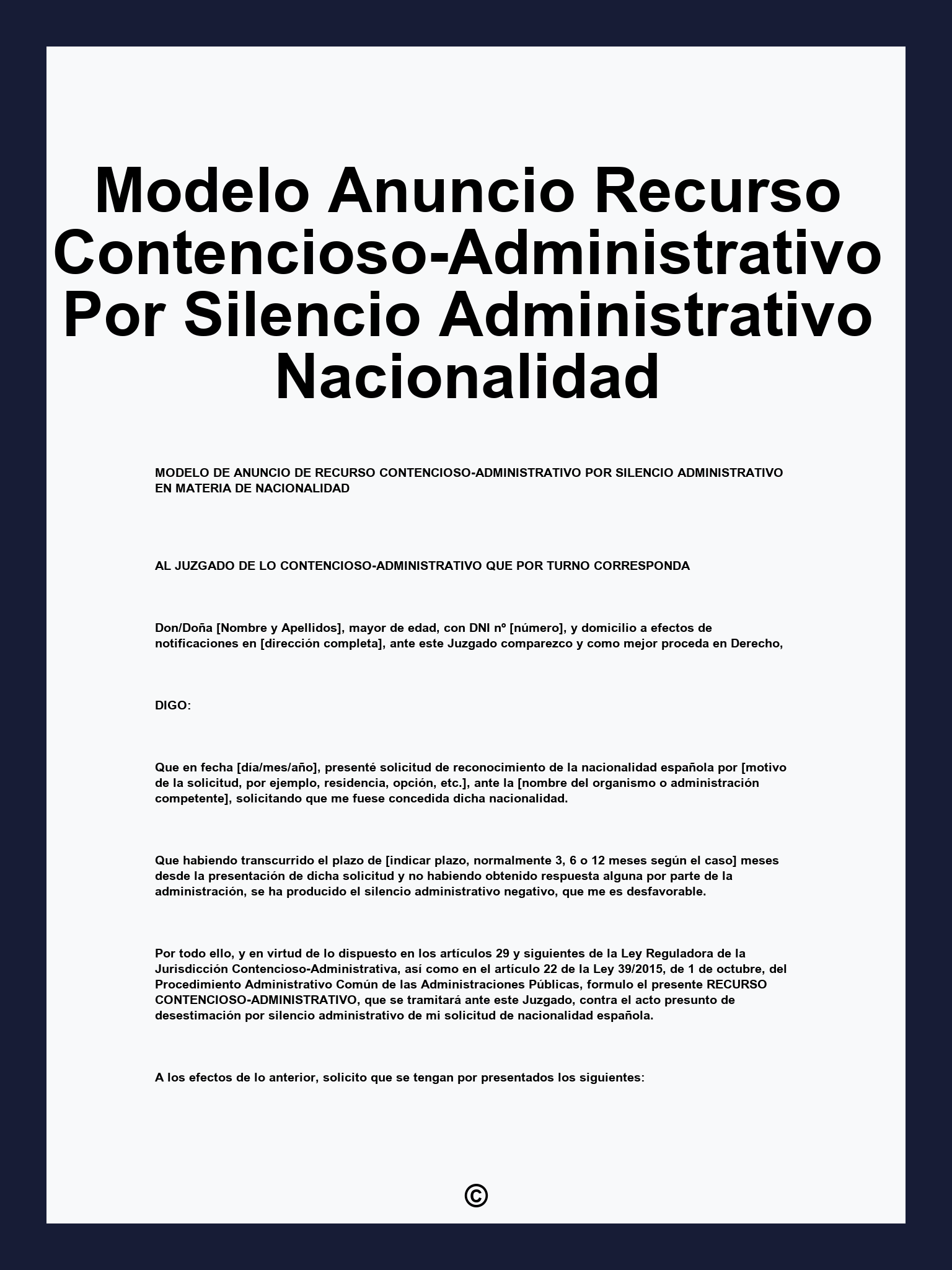 Modelo Anuncio Recurso Contencioso-Administrativo Por Silencio Administrativo Nacionalidad