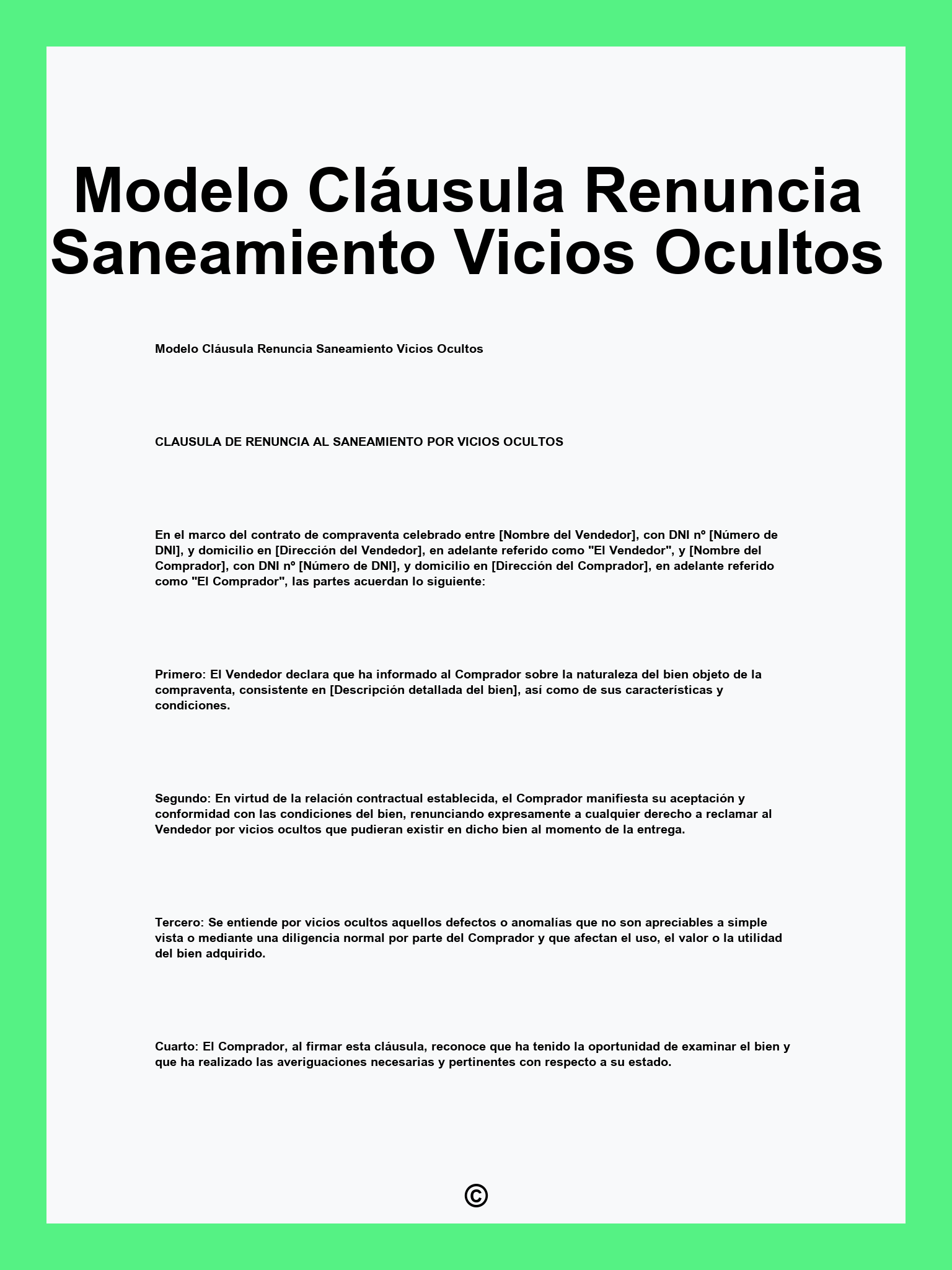 Modelo Cláusula Renuncia Saneamiento Vicios Ocultos