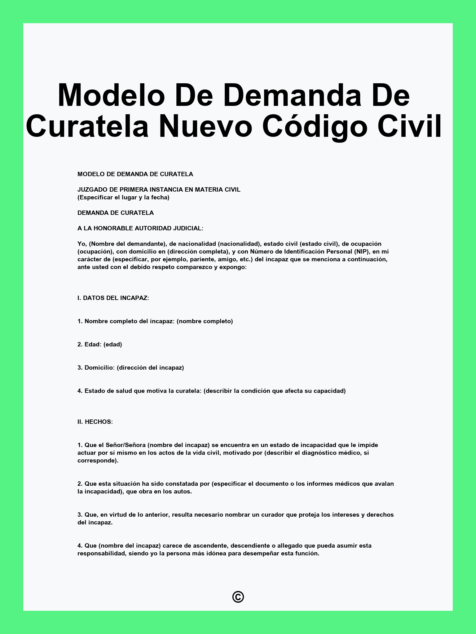 Modelo De Demanda De Curatela Nuevo Código Civil