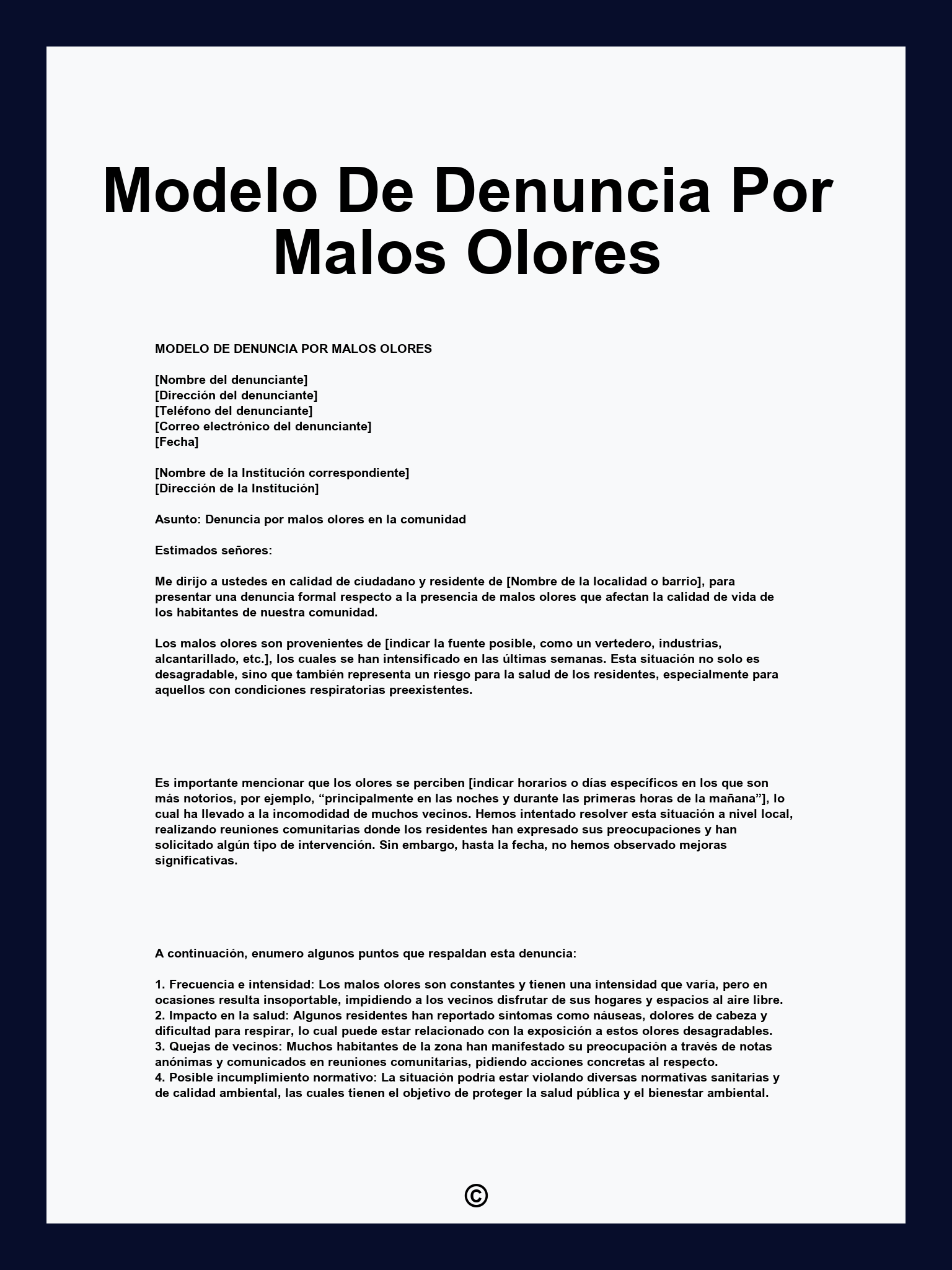Modelo De Denuncia Por Malos Olores