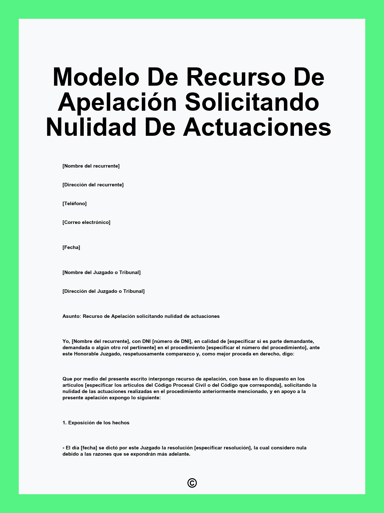 Modelo De Recurso De Apelación Solicitando Nulidad De Actuaciones