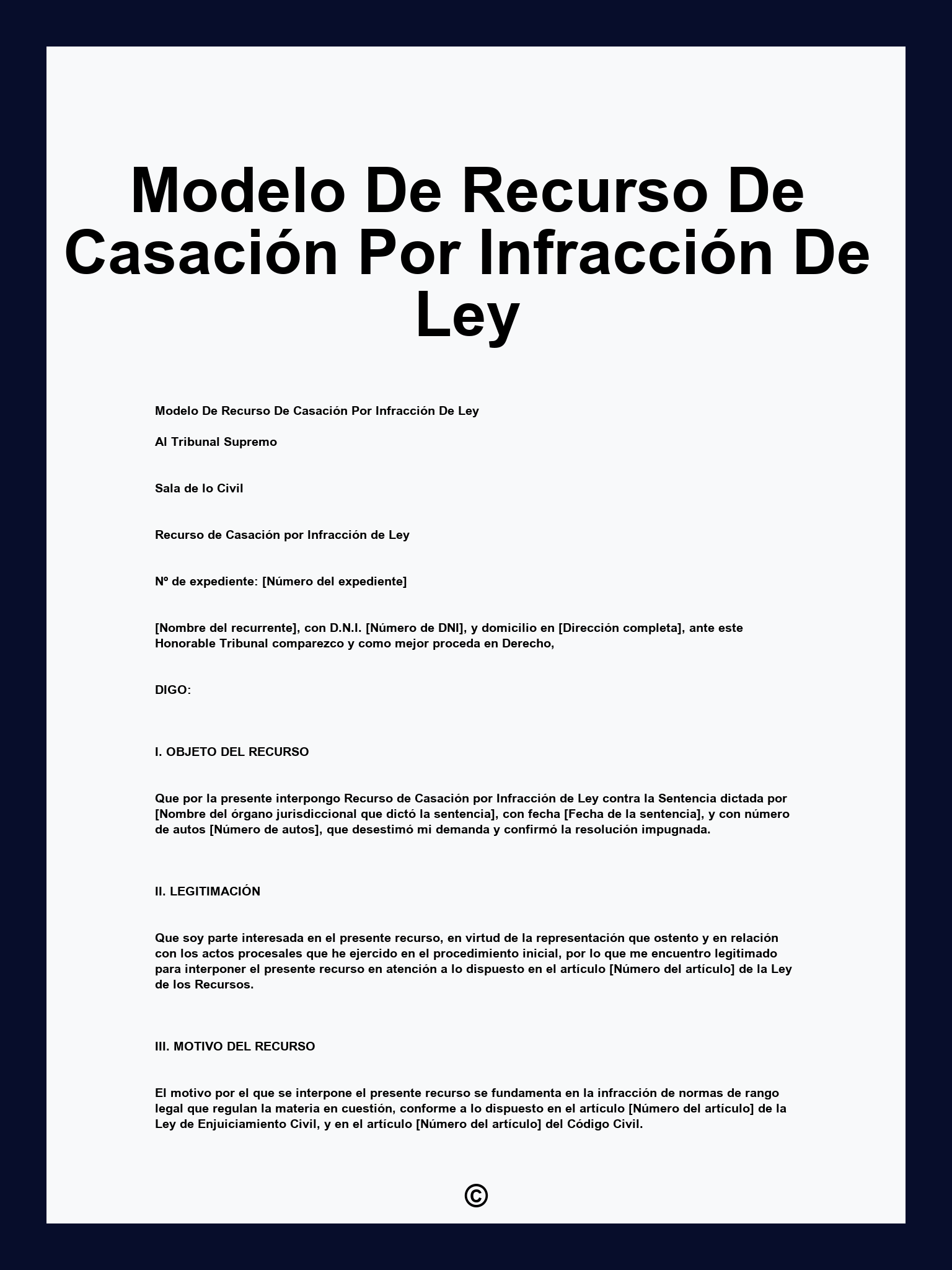 Modelo De Recurso De Casación Por Infracción De Ley
