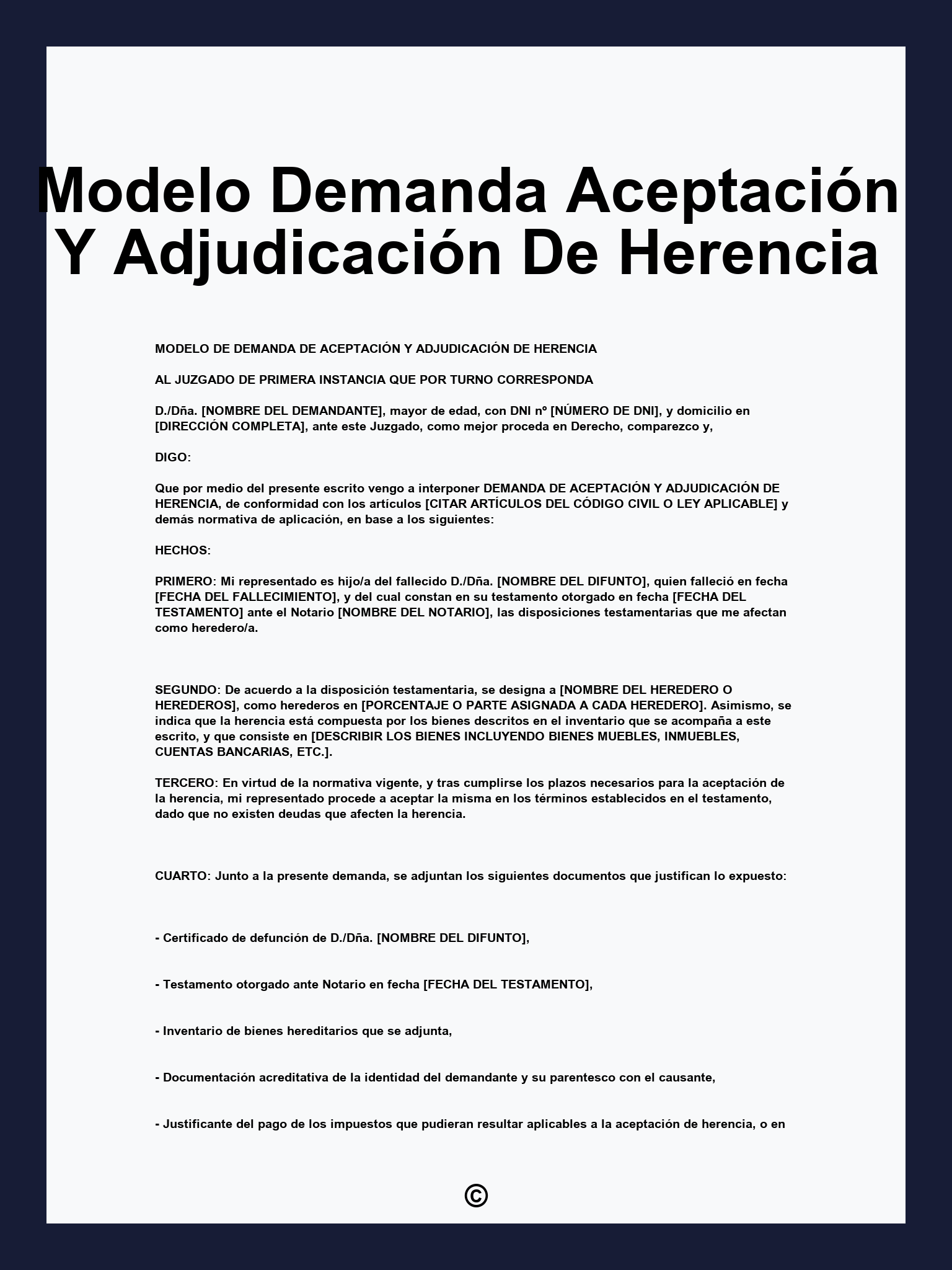 Modelo Demanda Aceptación Y Adjudicación De Herencia