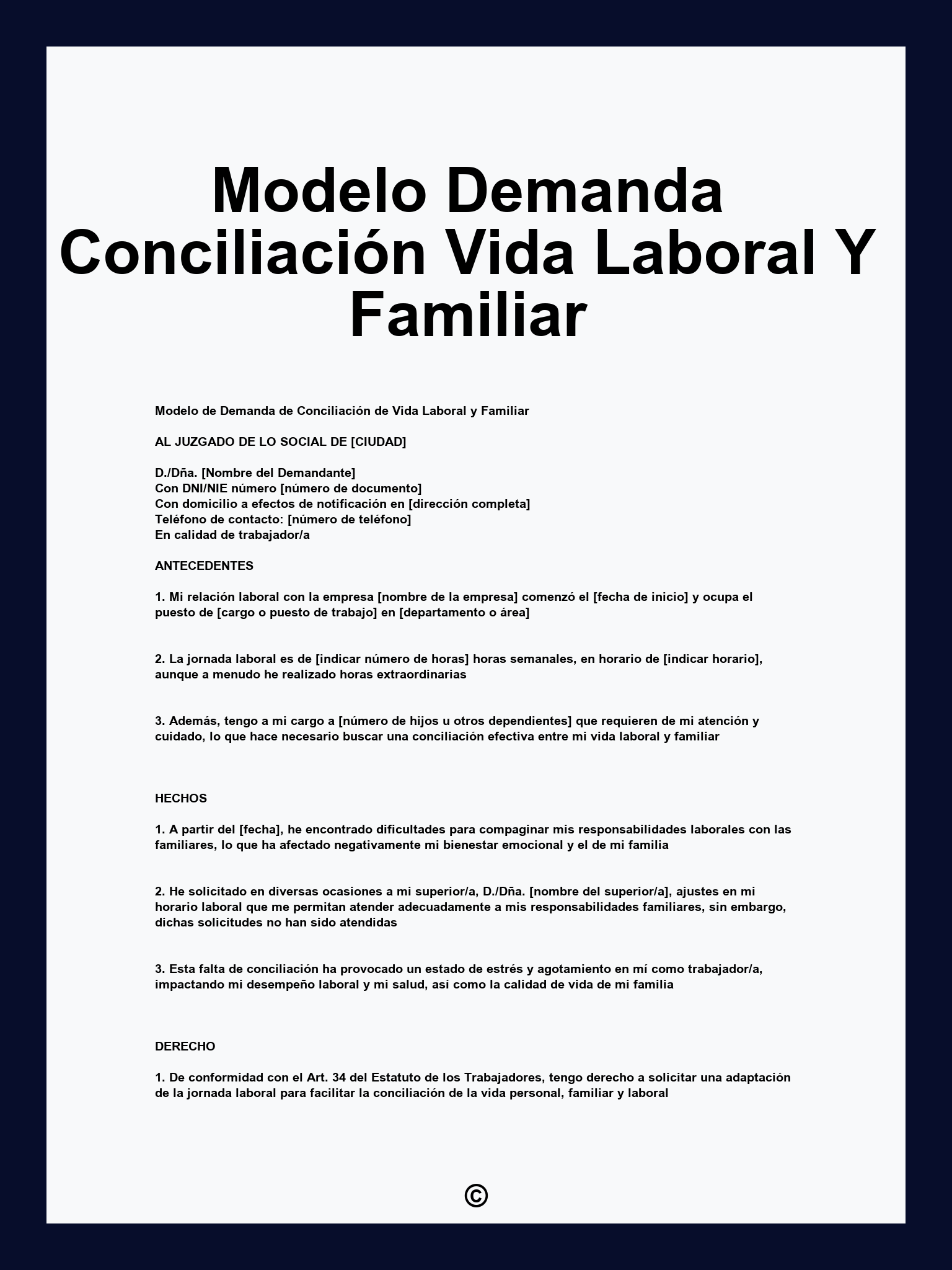 Modelo Demanda Conciliación Vida Laboral Y Familiar