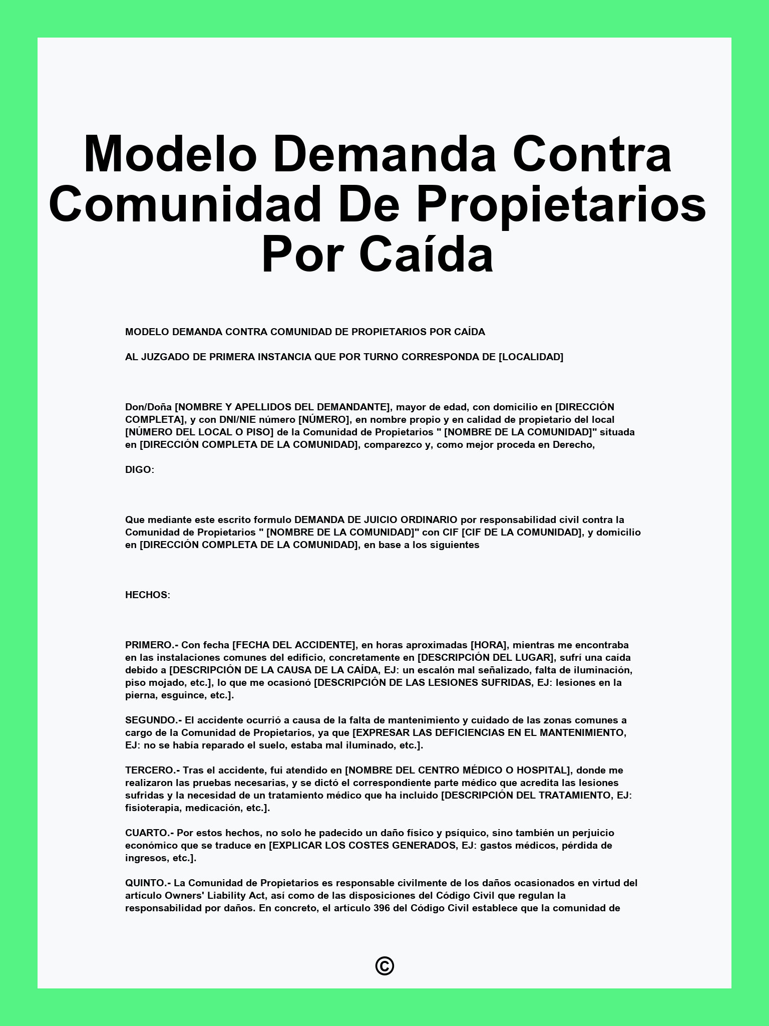 Modelo Demanda Contra Comunidad De Propietarios Por Caída