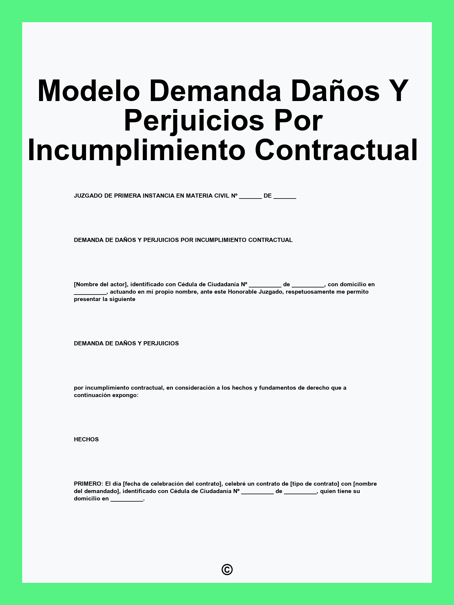 Modelo Demanda Daños Y Perjuicios Por Incumplimiento Contractual