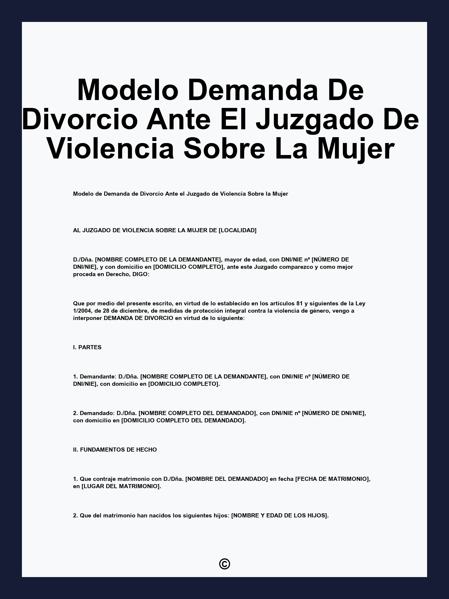 Modelo Demanda De Divorcio Ante El Juzgado De Violencia Sobre La Mujer