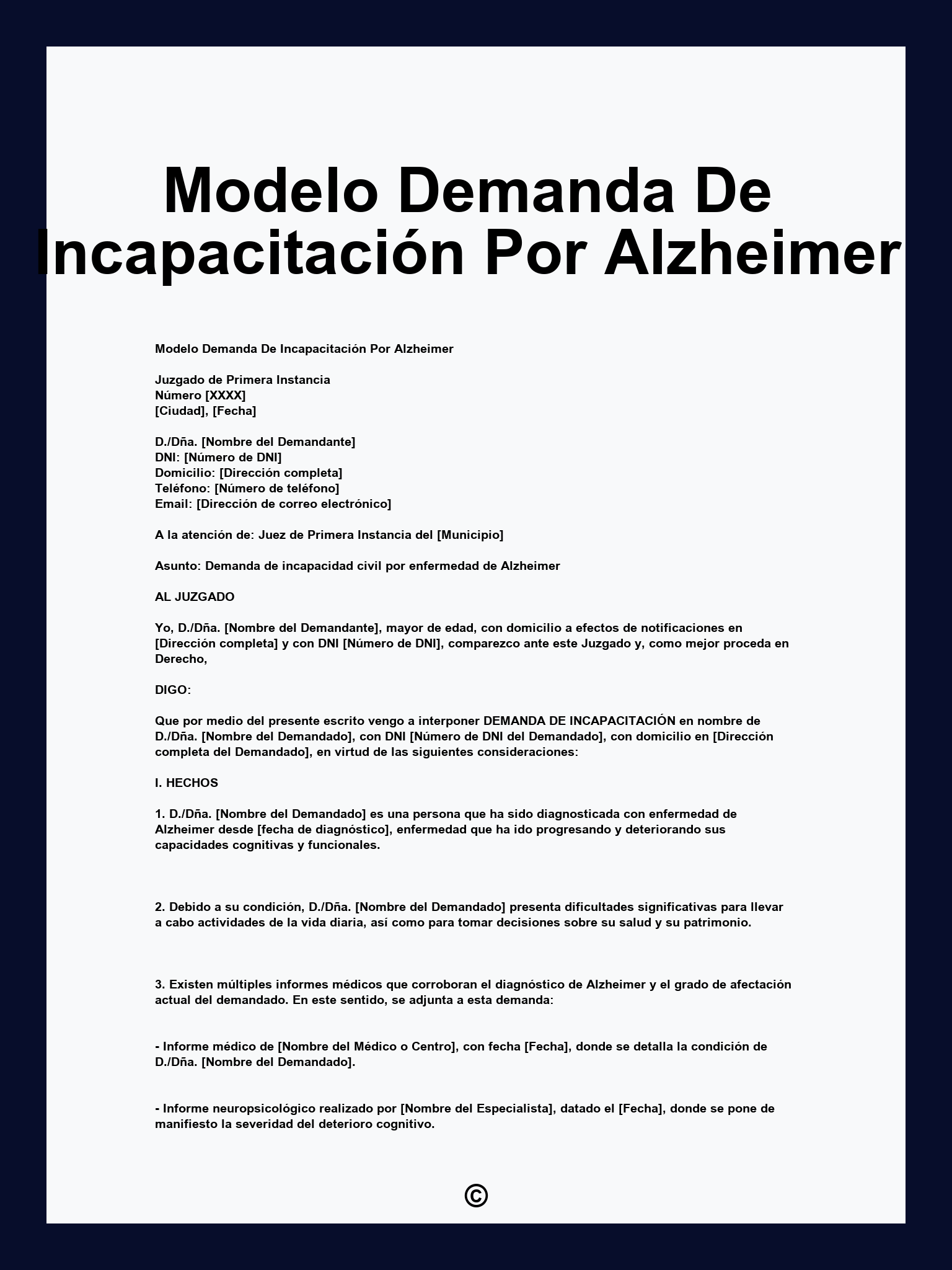 Modelo Demanda De Incapacitación Por Alzheimer