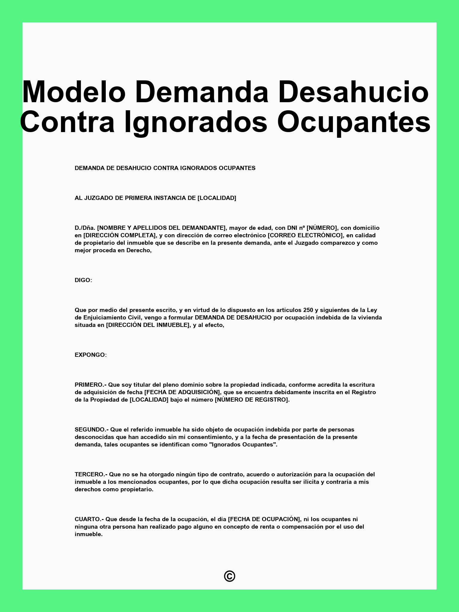 Modelo Demanda Desahucio Contra Ignorados Ocupantes