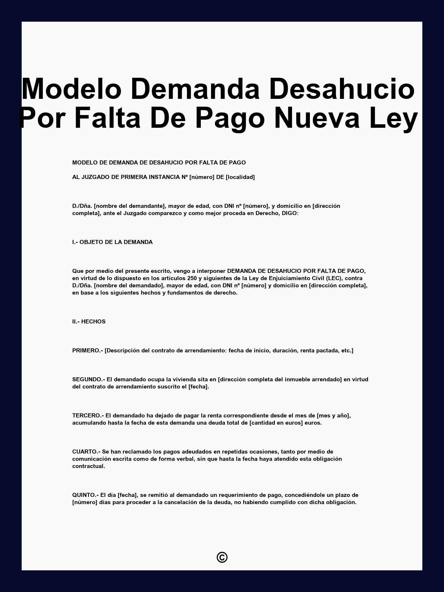 Modelo Demanda Desahucio Por Falta De Pago Nueva Ley