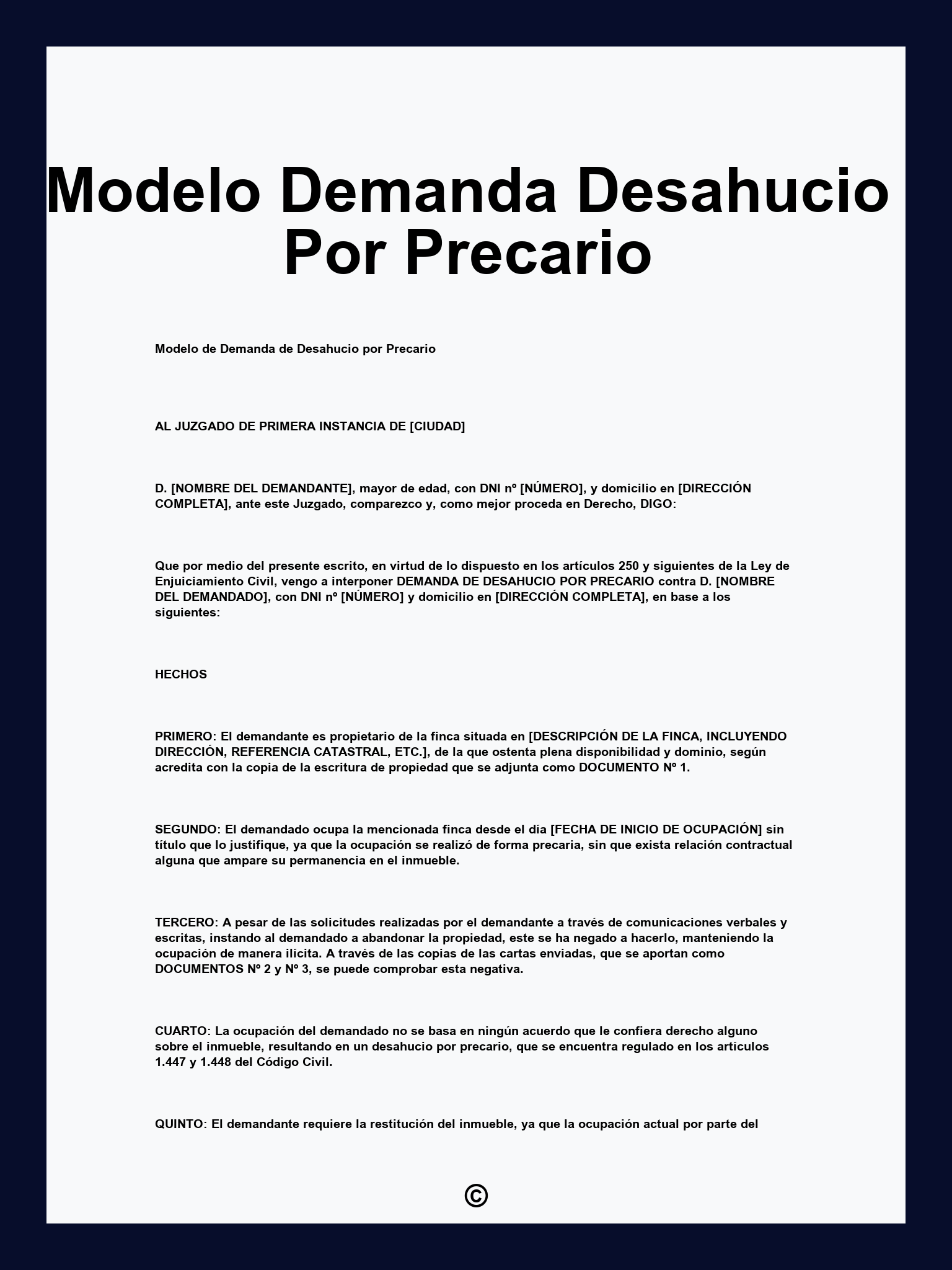 Modelo Demanda Desahucio Por Precario