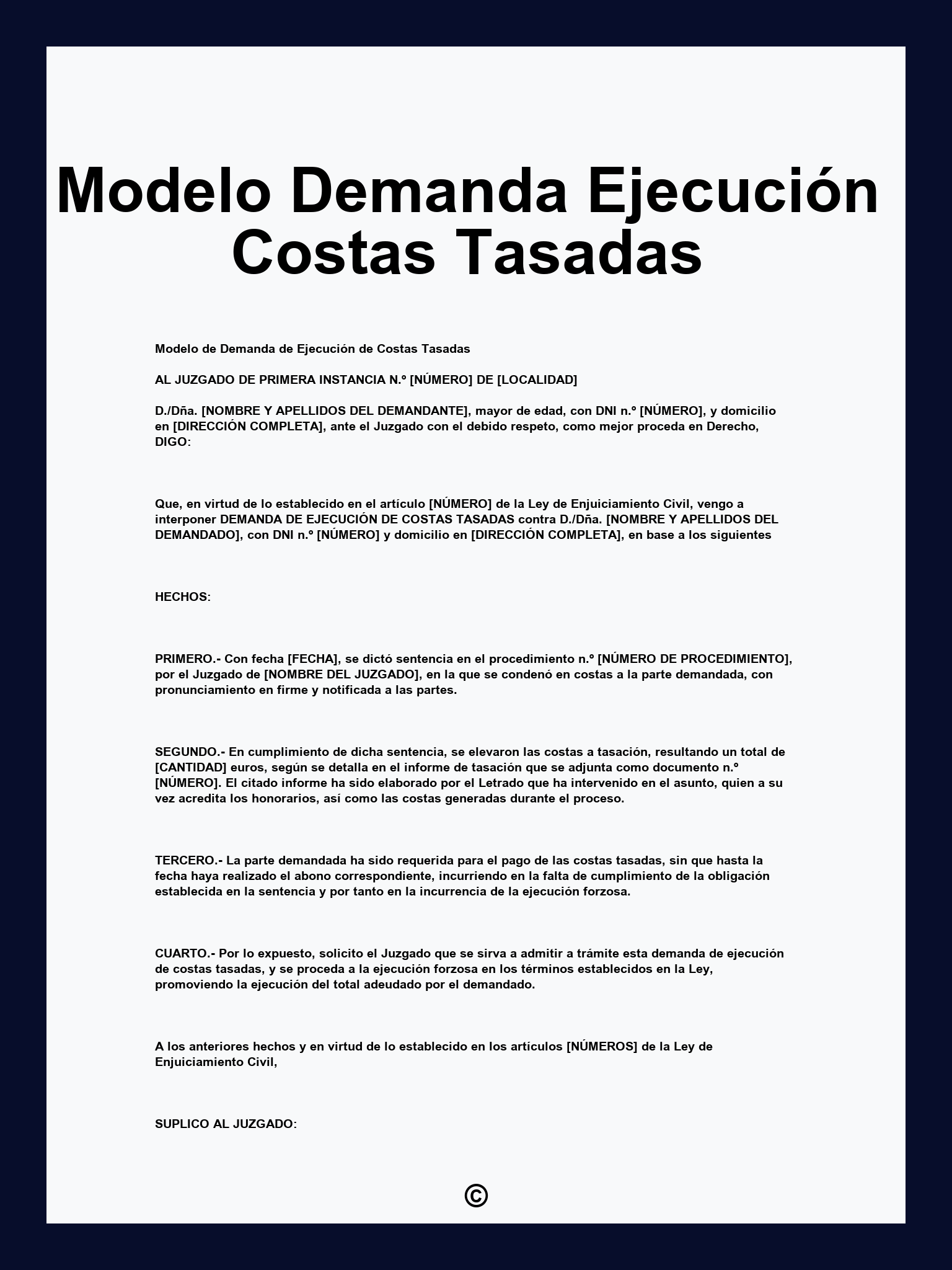 Modelo Demanda Ejecución Costas Tasadas