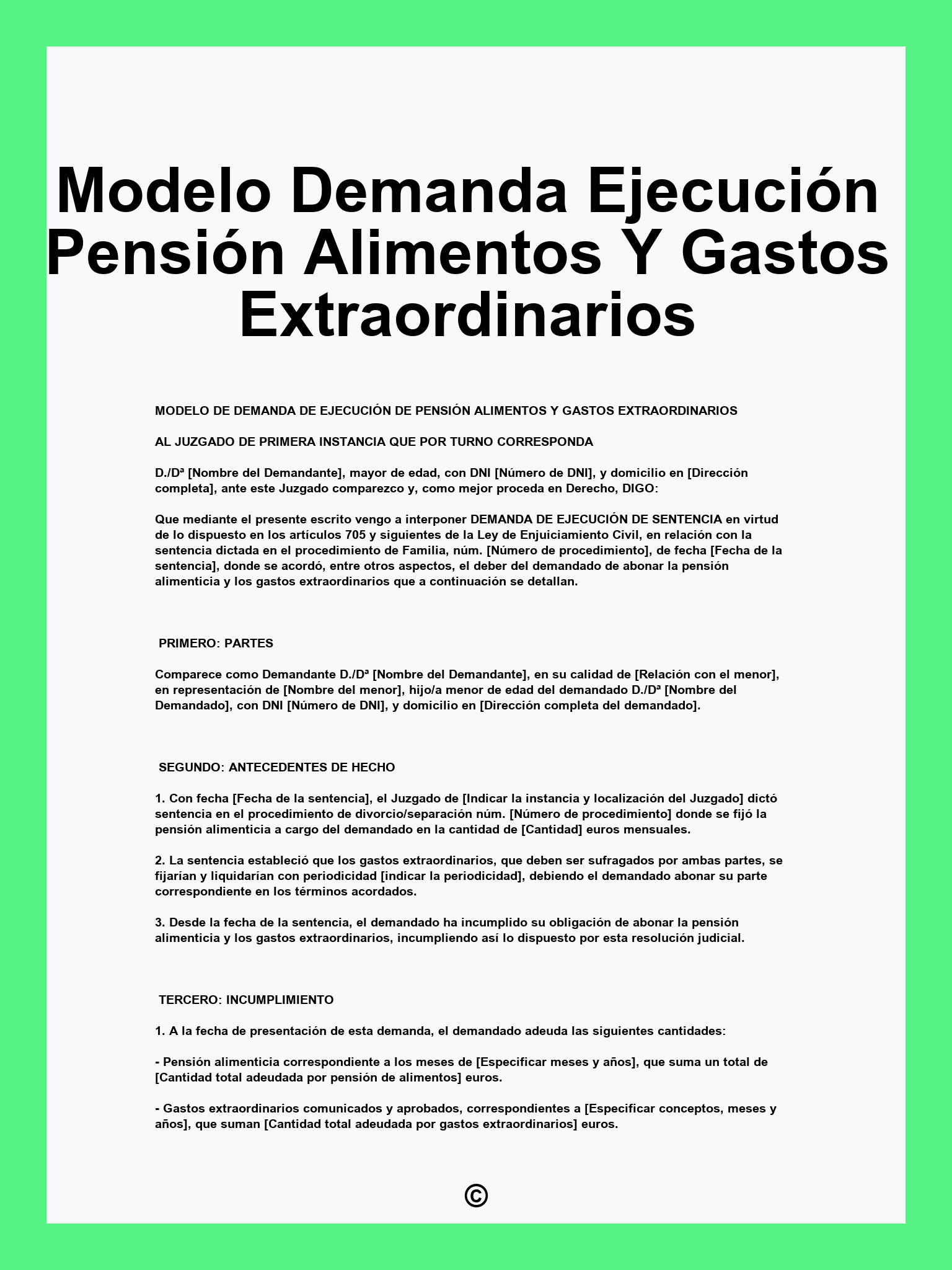 Modelo Demanda Ejecución Pensión Alimentos Y Gastos Extraordinarios