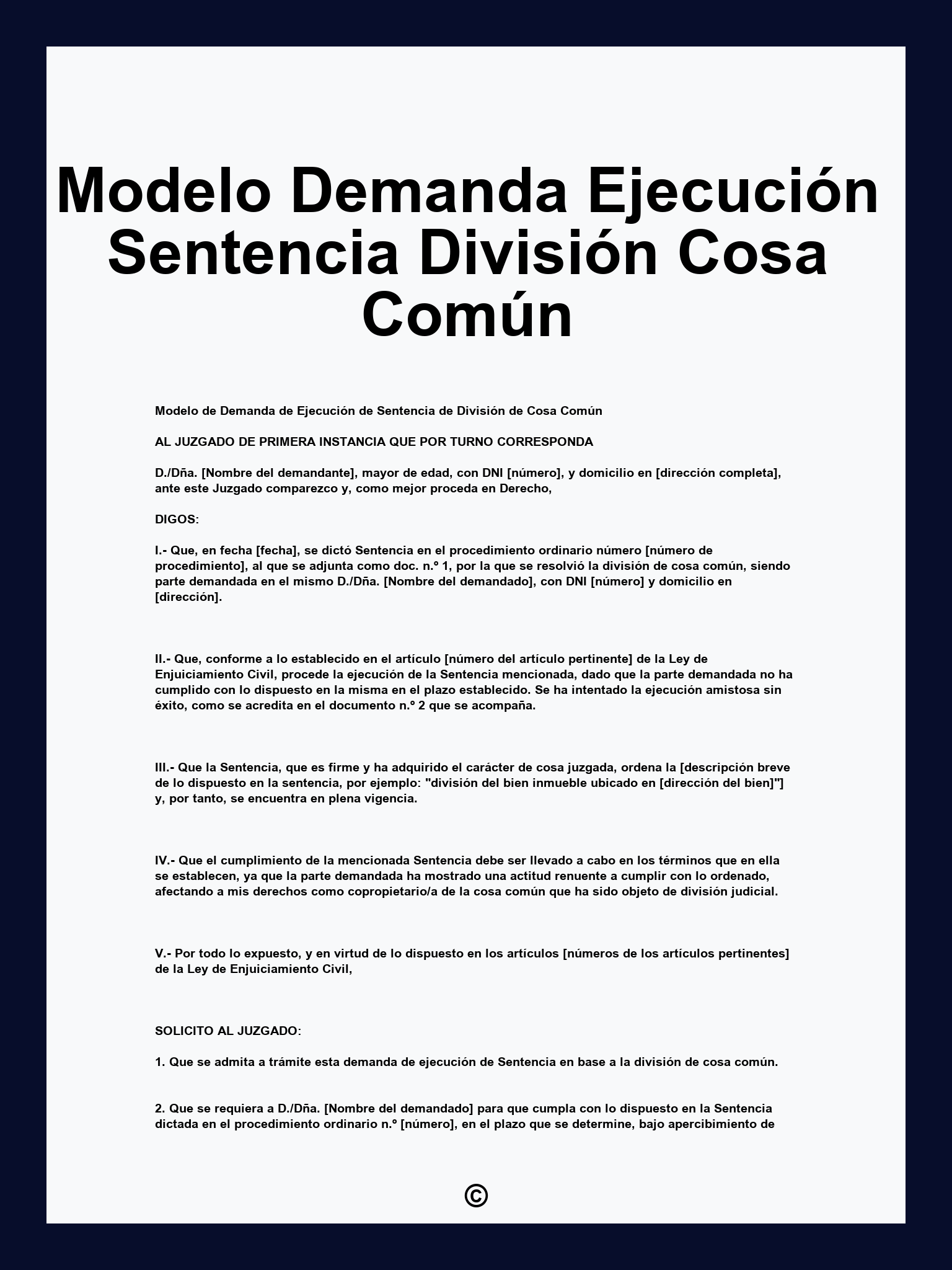 Modelo Demanda Ejecución Sentencia División Cosa Común