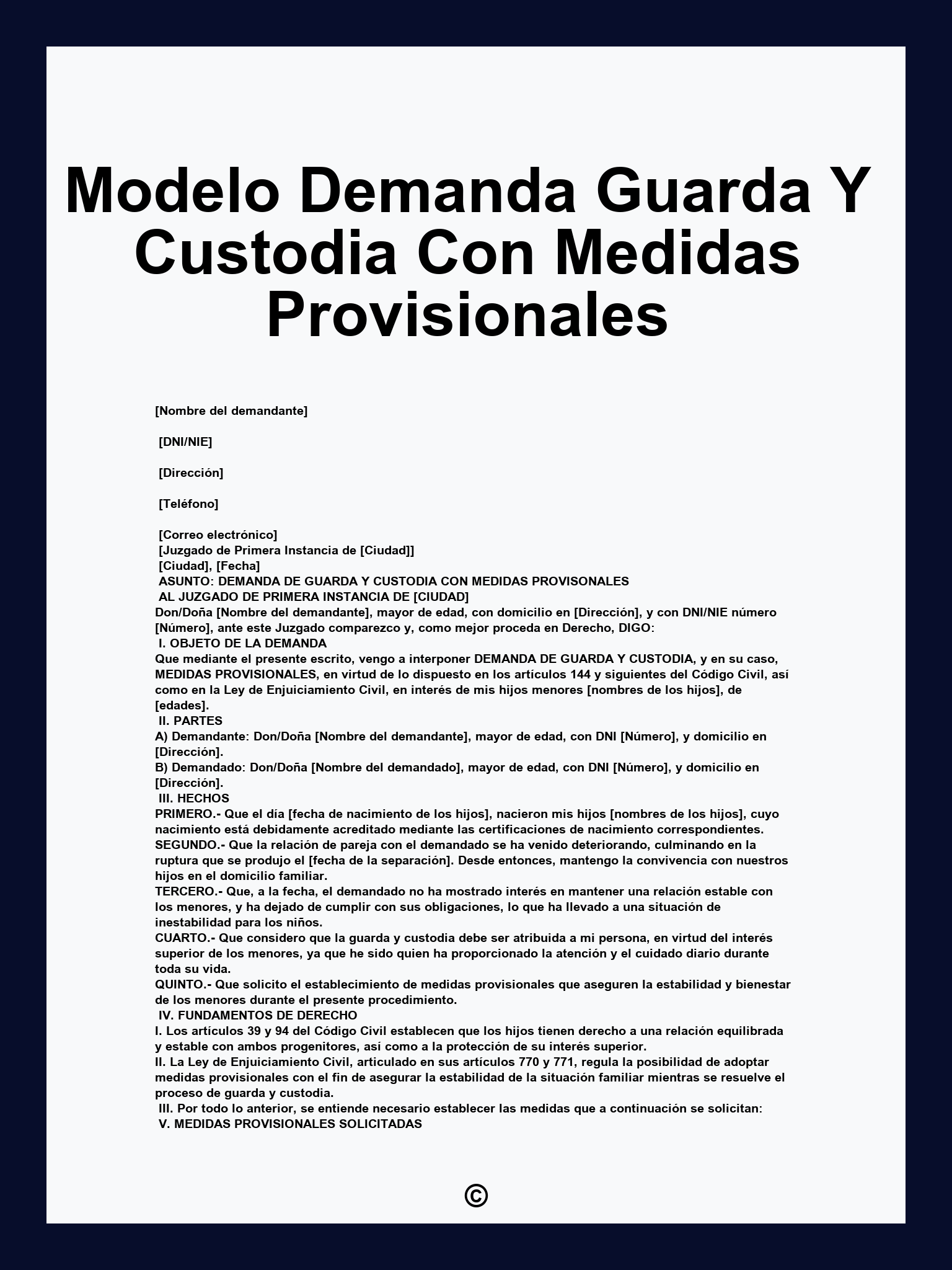 Modelo Demanda Guarda Y Custodia Con Medidas Provisionales