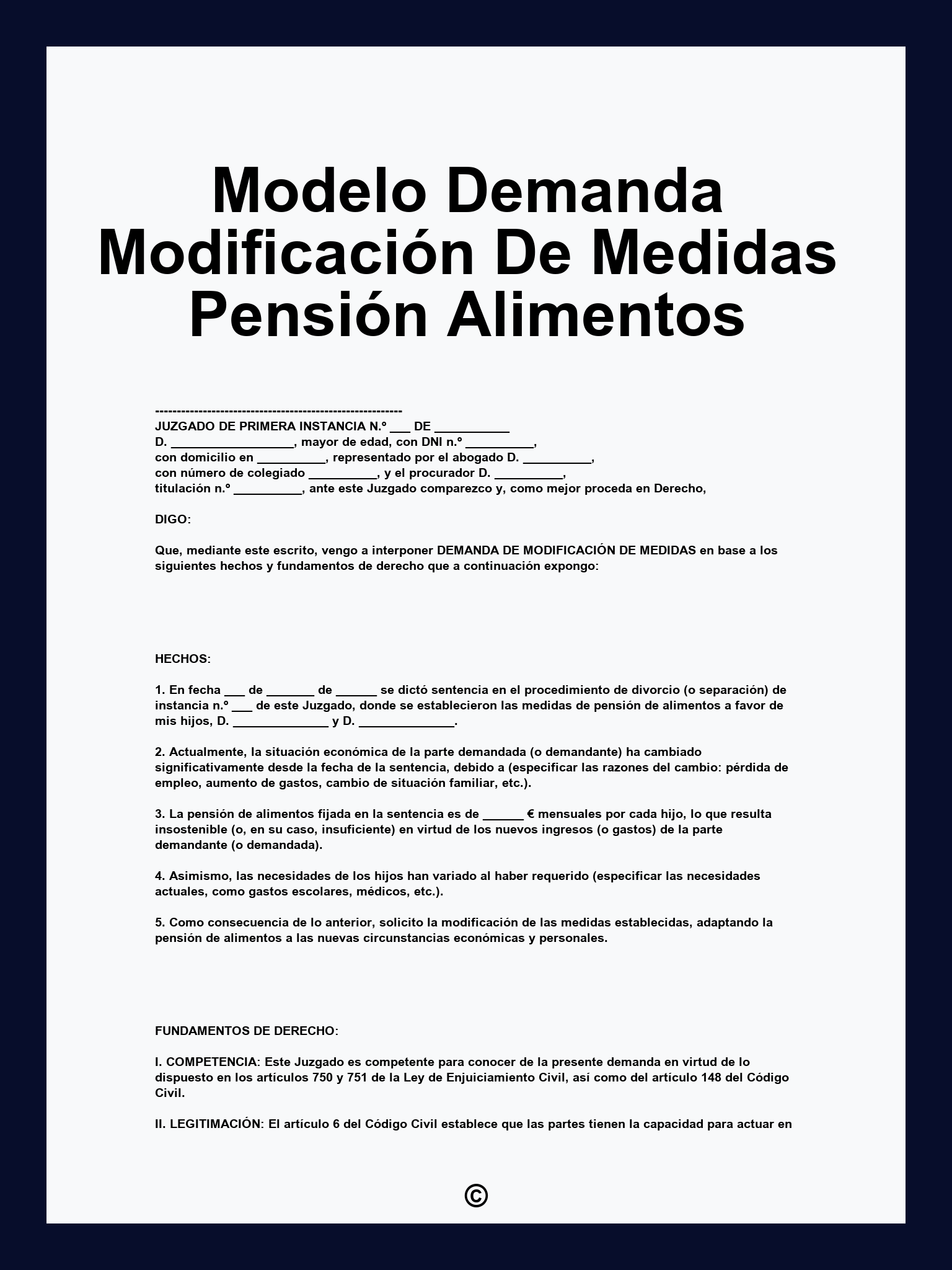 Modelo Demanda Modificación De Medidas Pensión Alimentos