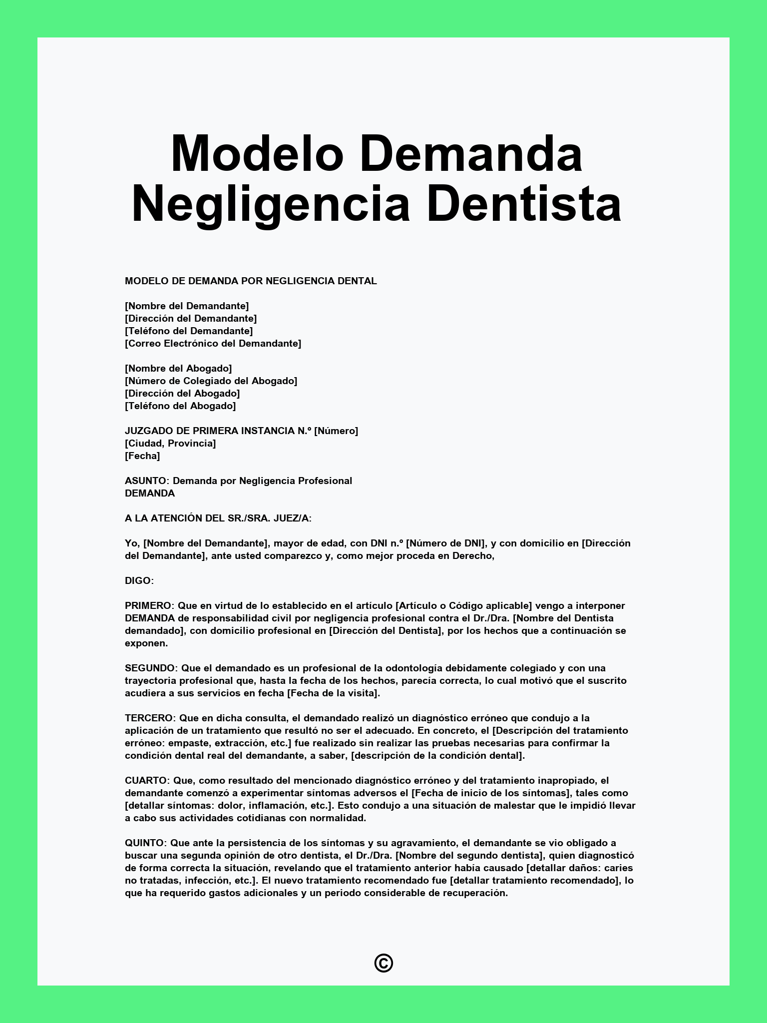 Modelo Demanda Negligencia Dentista