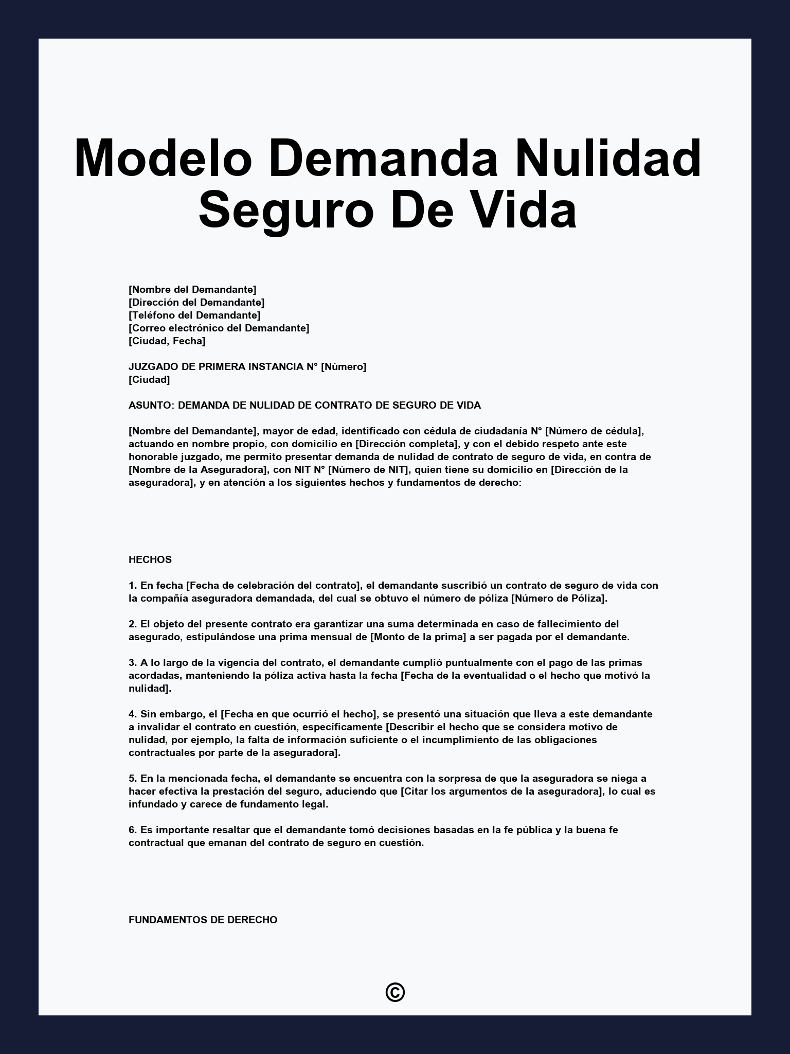 Modelo Demanda Nulidad Seguro De Vida