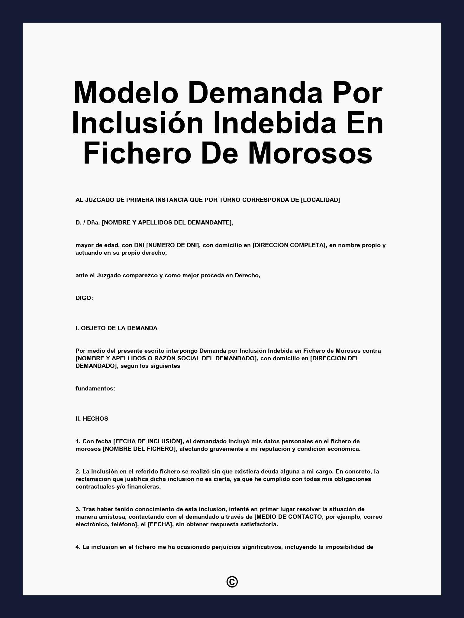 Modelo Demanda Por Inclusión Indebida En Fichero De Morosos