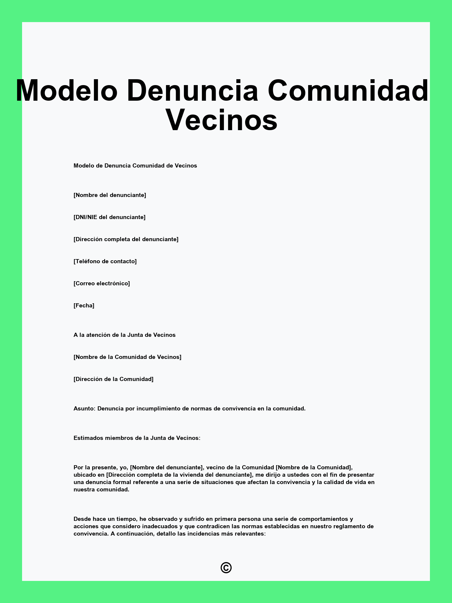 Modelo Denuncia Comunidad Vecinos