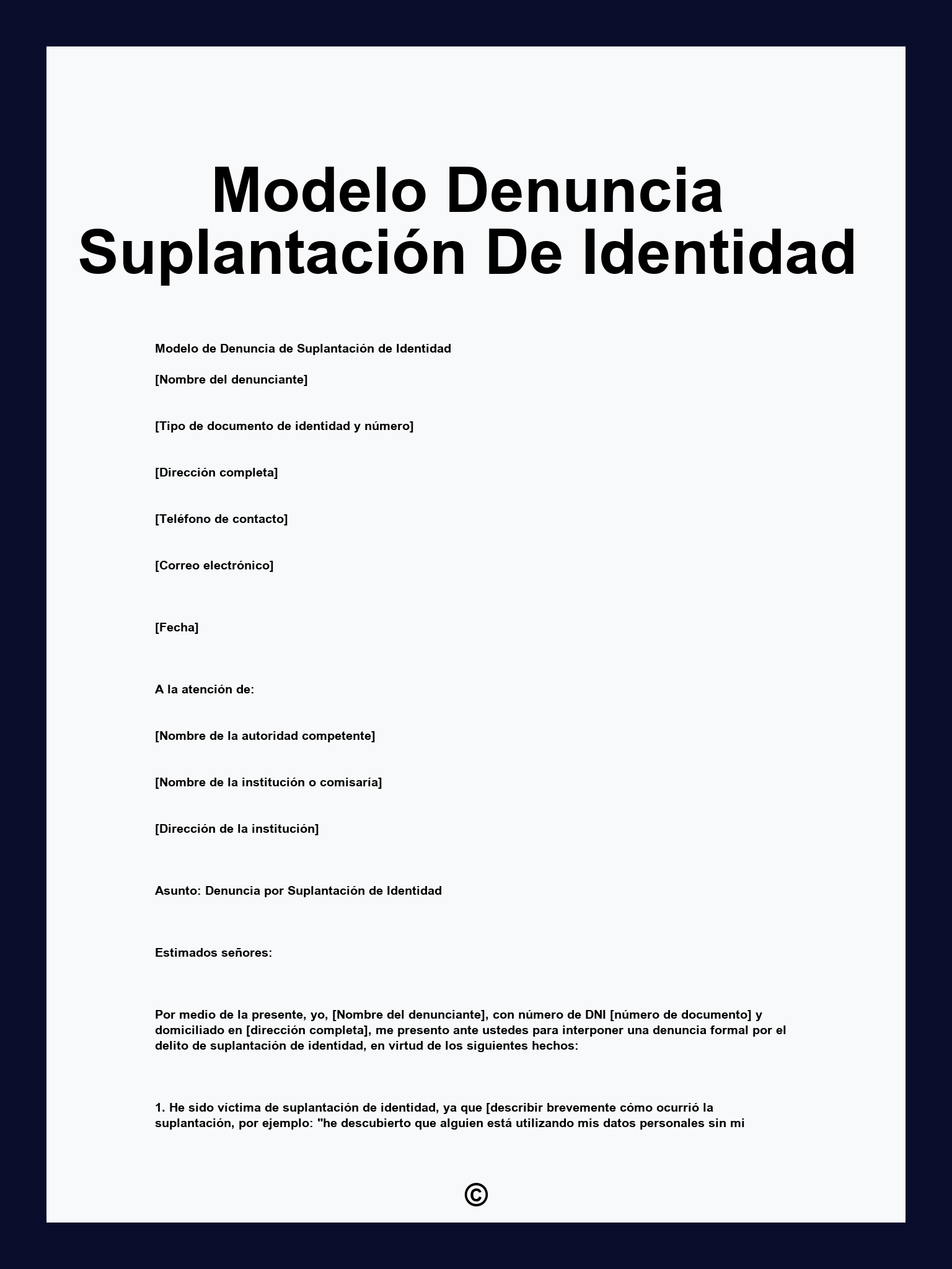 Modelo Denuncia Suplantación De Identidad