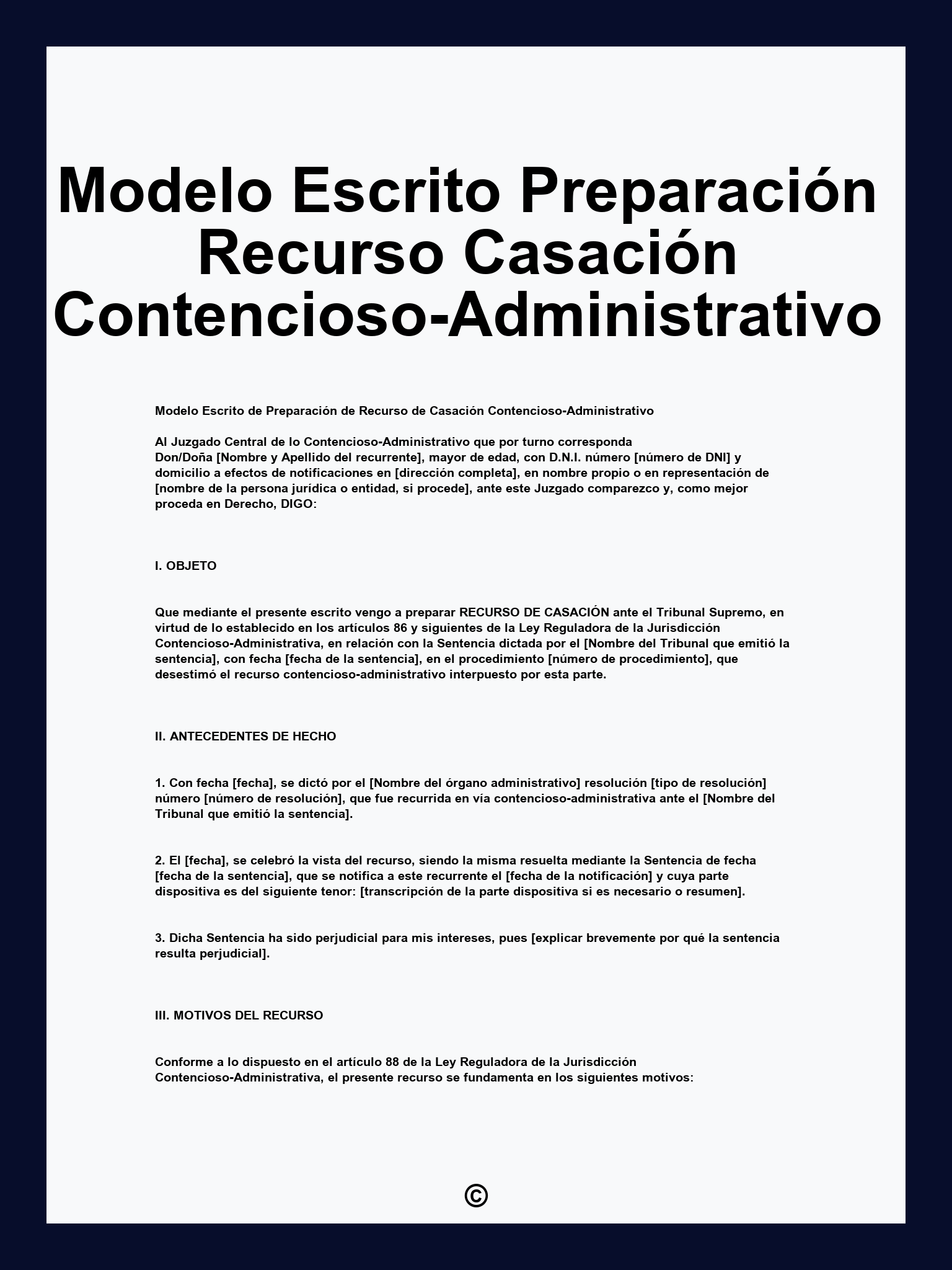 Modelo Escrito Preparación Recurso Casación Contencioso-Administrativo
