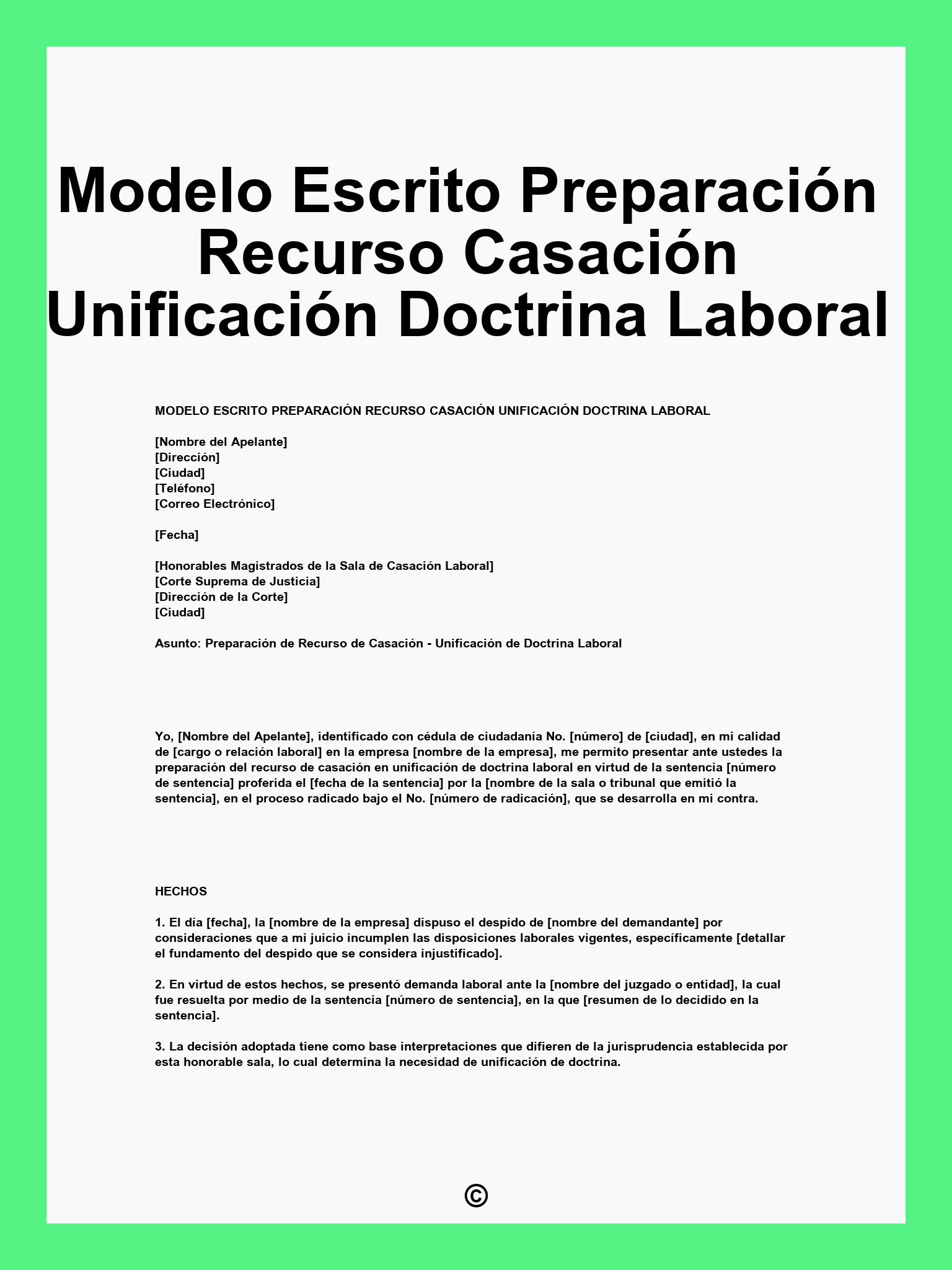 Modelo Escrito Preparación Recurso Casación Unificación Doctrina Laboral
