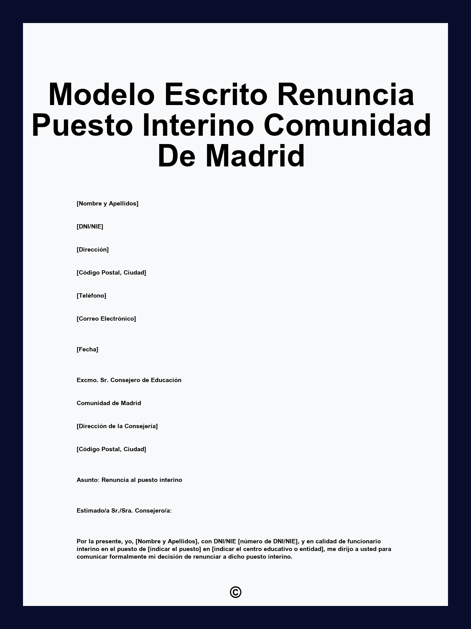 Modelo Escrito Renuncia Puesto Interino Comunidad De Madrid