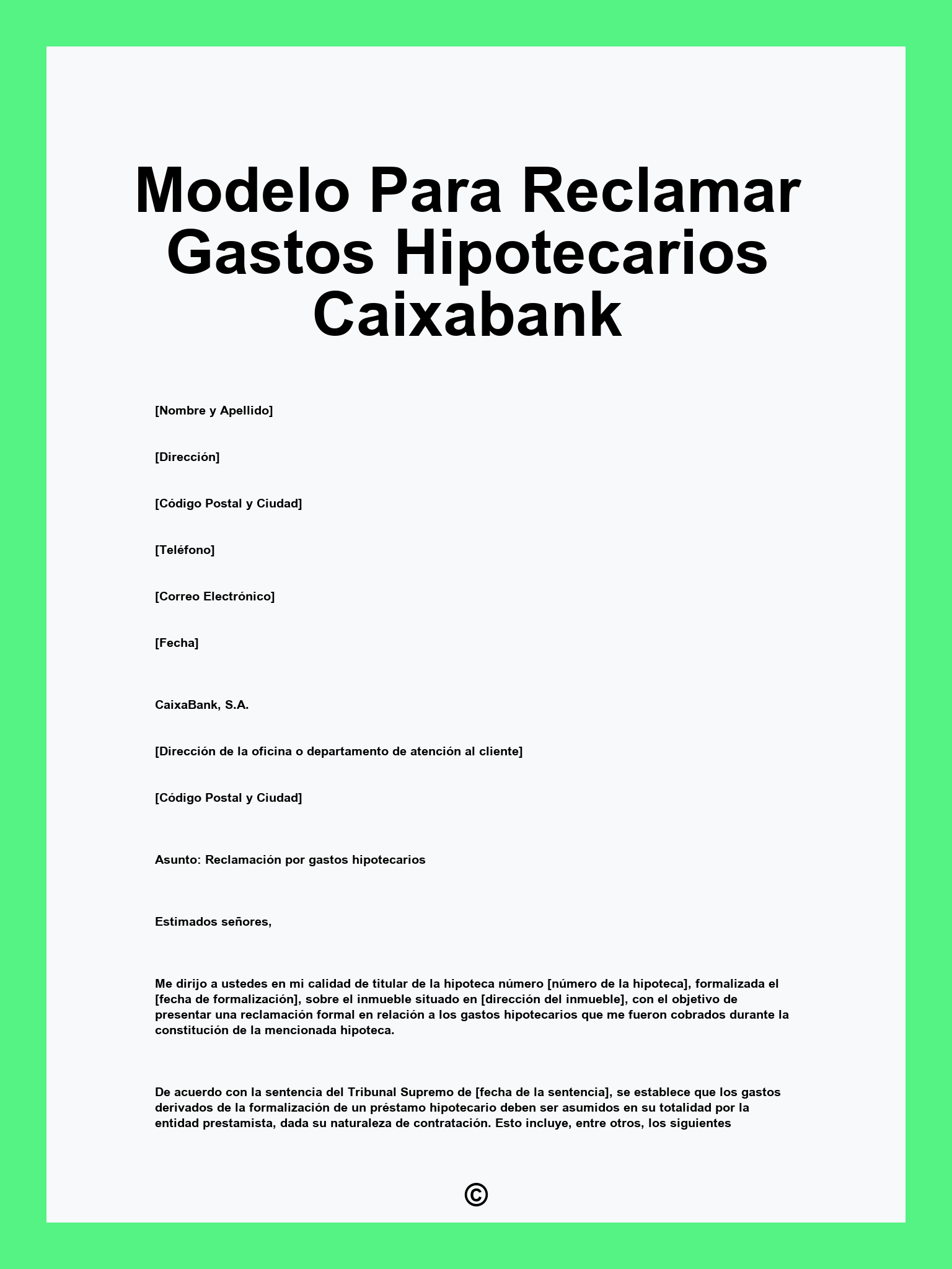 Modelo Para Reclamar Gastos Hipotecarios Caixabank