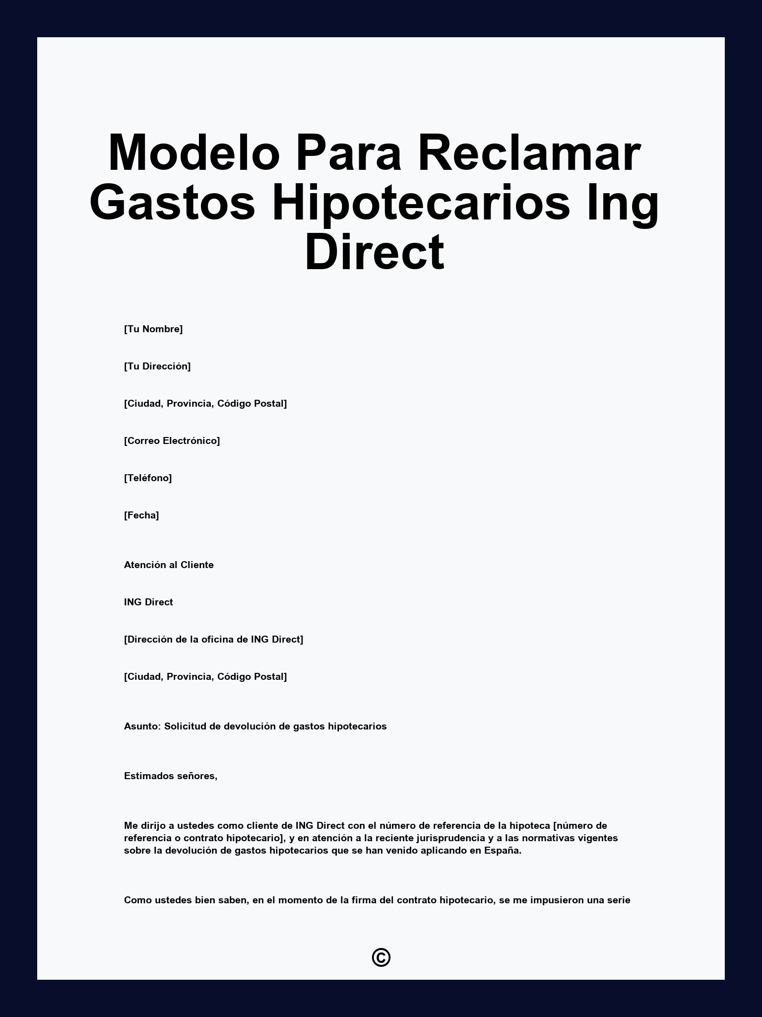 Modelo Para Reclamar Gastos Hipotecarios Ing Direct
