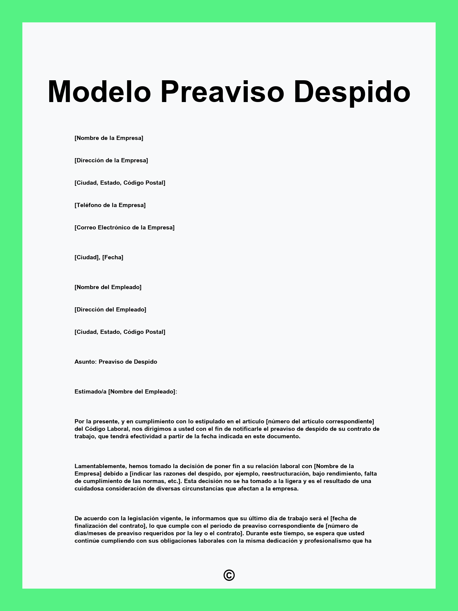 Modelo Preaviso Despido