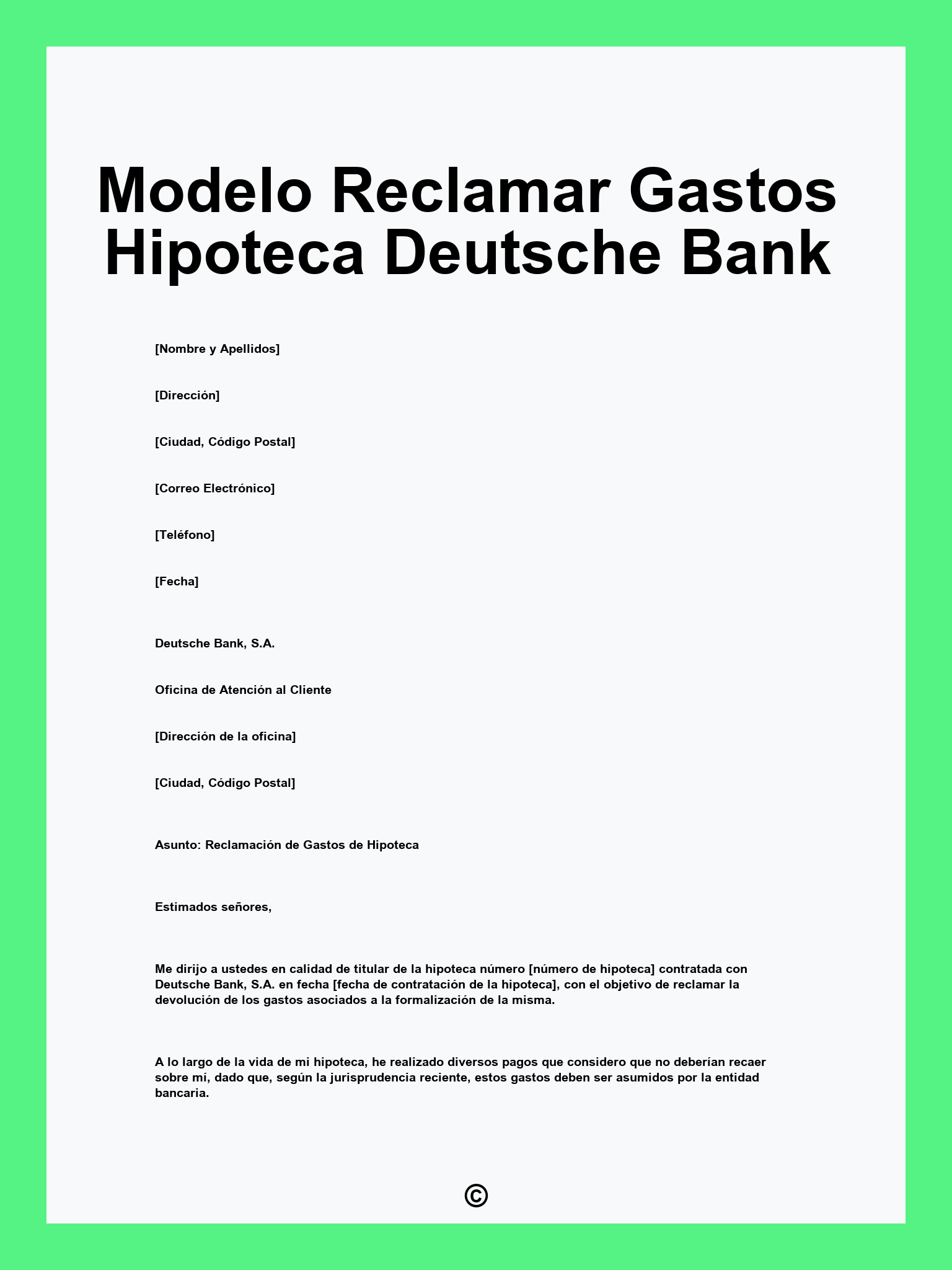 Modelo Reclamar Gastos Hipoteca Deutsche Bank