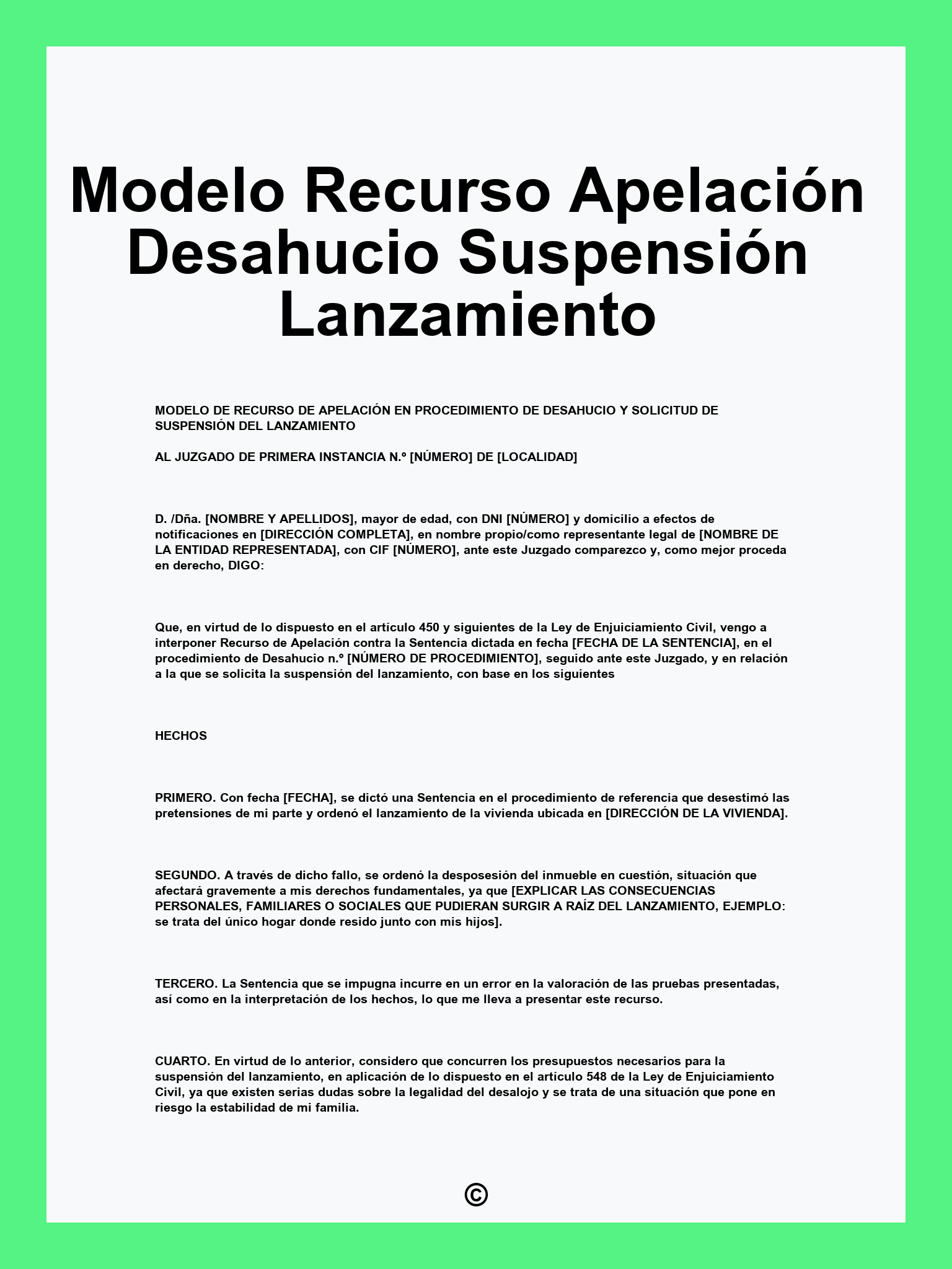 Modelo Recurso Apelación Desahucio Suspensión Lanzamiento