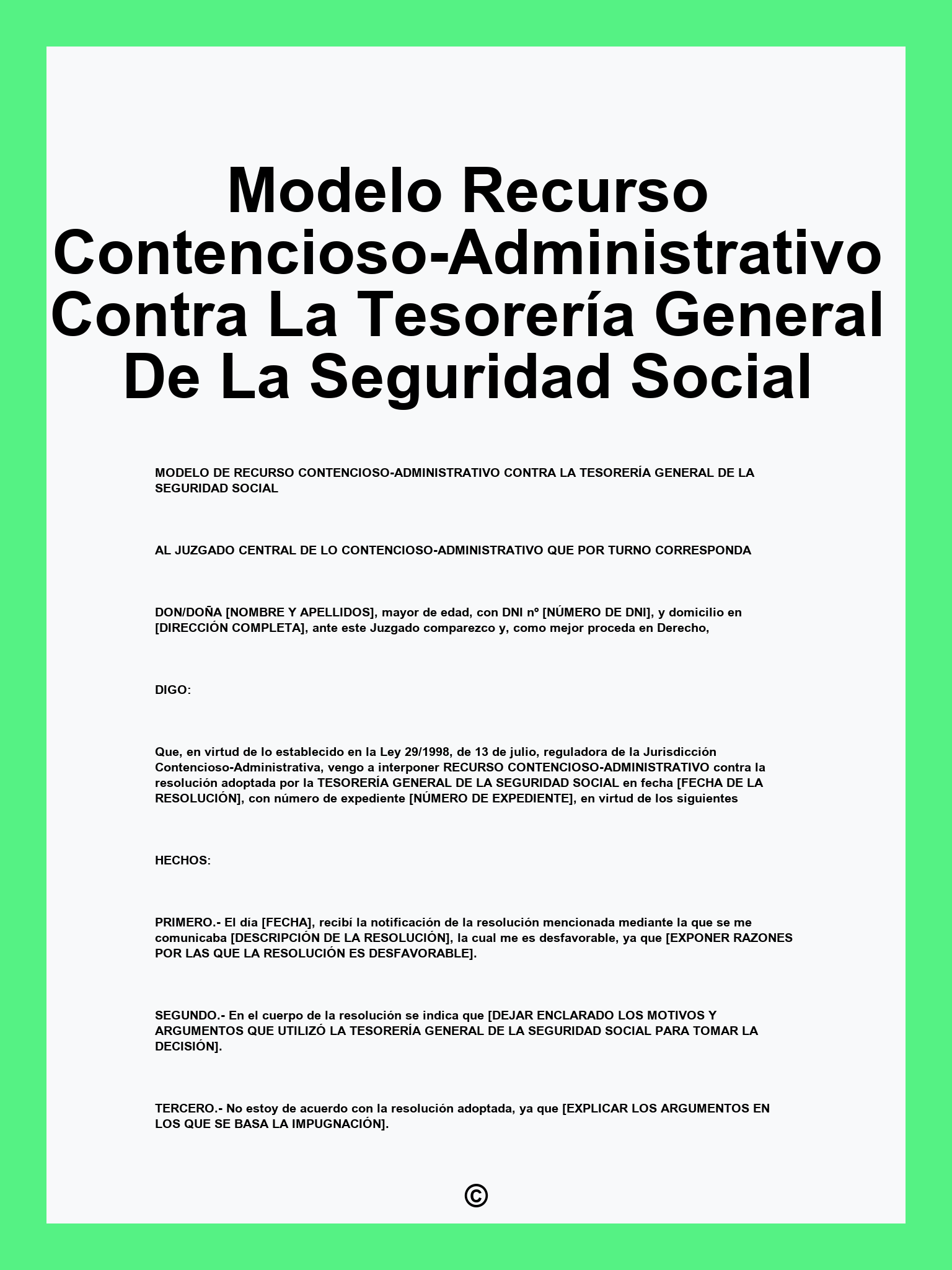 Modelo Recurso Contencioso-Administrativo Contra La Tesorería General De La Seguridad Social
