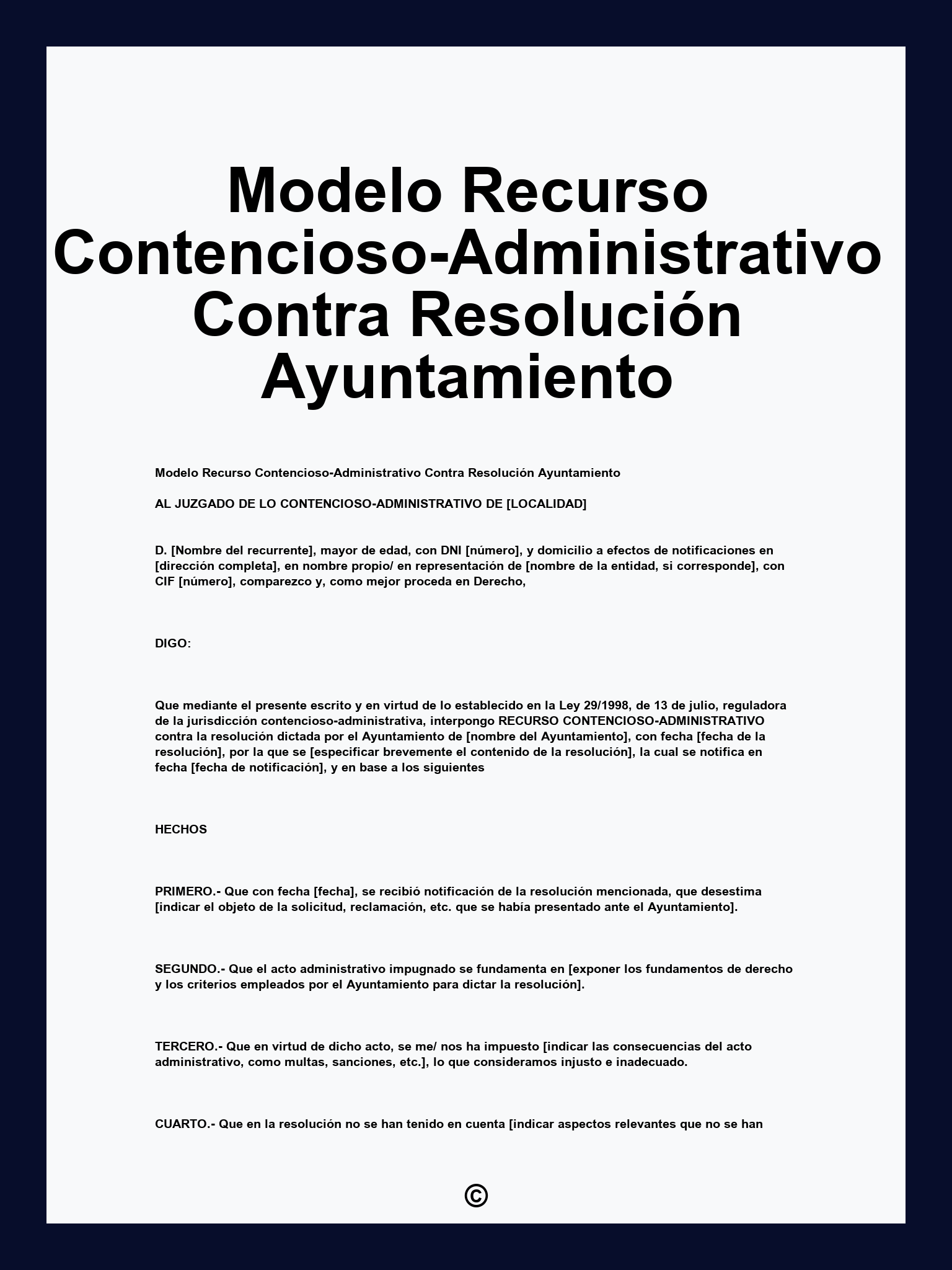 Modelo Recurso Contencioso-Administrativo Contra Resolución Ayuntamiento