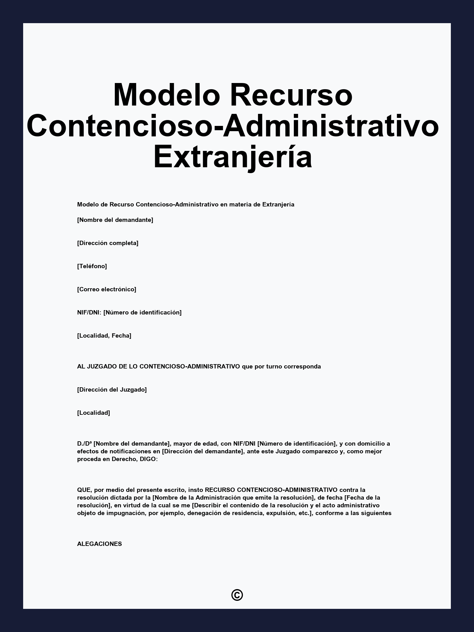 Modelo Recurso Contencioso-Administrativo Extranjería