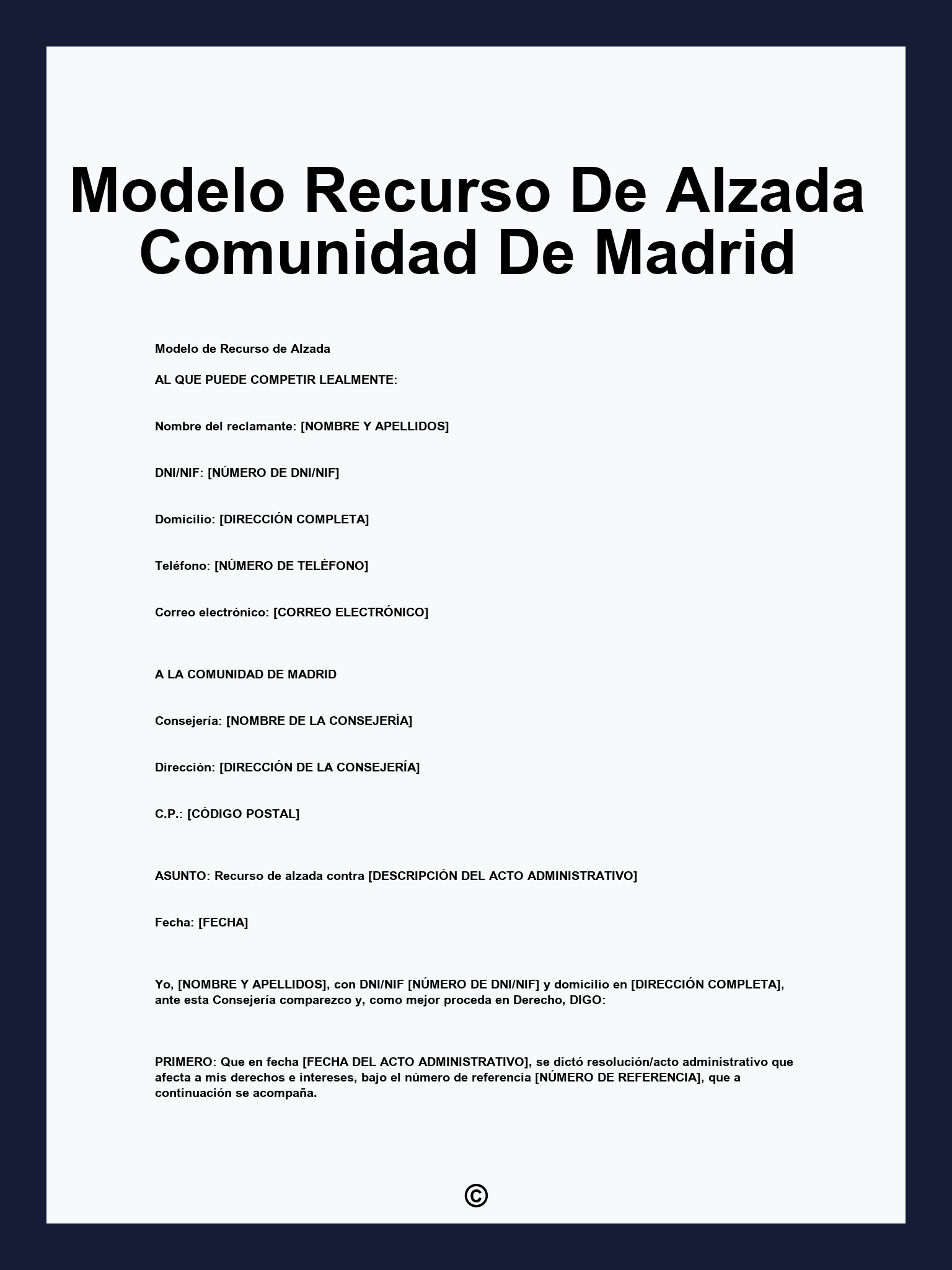 Modelo Recurso De Alzada Comunidad De Madrid