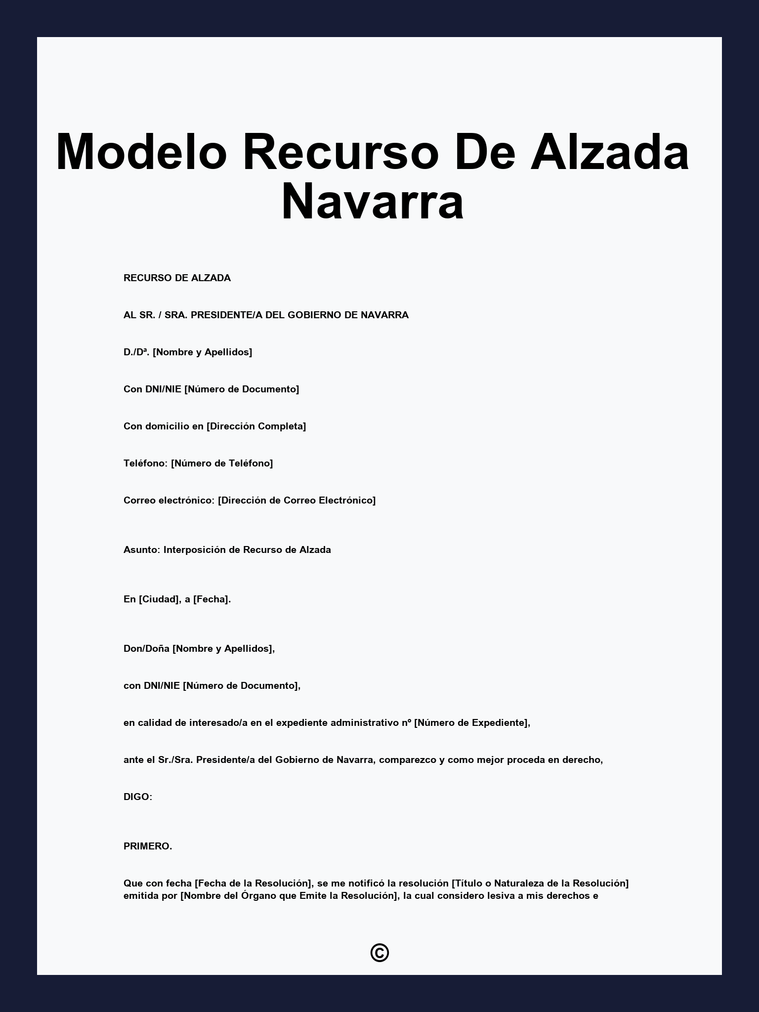 Modelo Recurso De Alzada Navarra