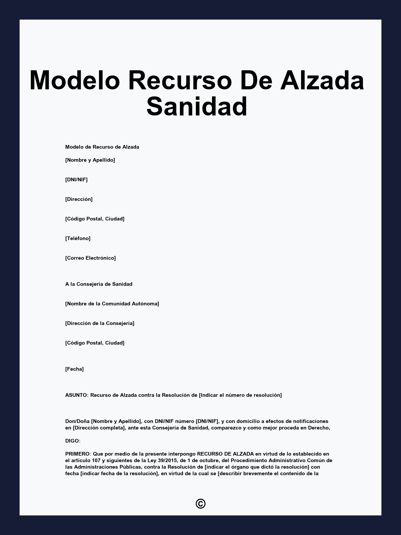 Modelo Recurso De Alzada Sanidad