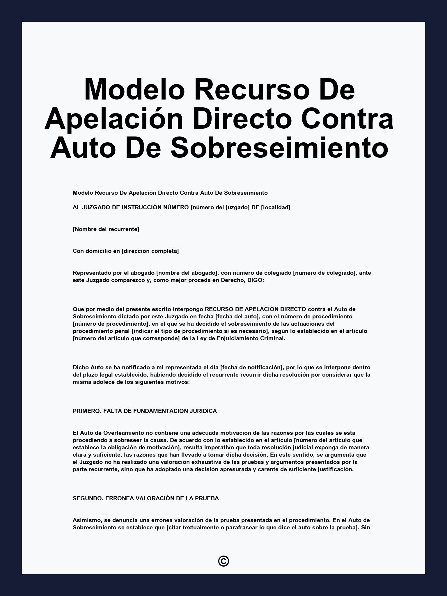 Modelo Recurso De Apelación Directo Contra Auto De Sobreseimiento