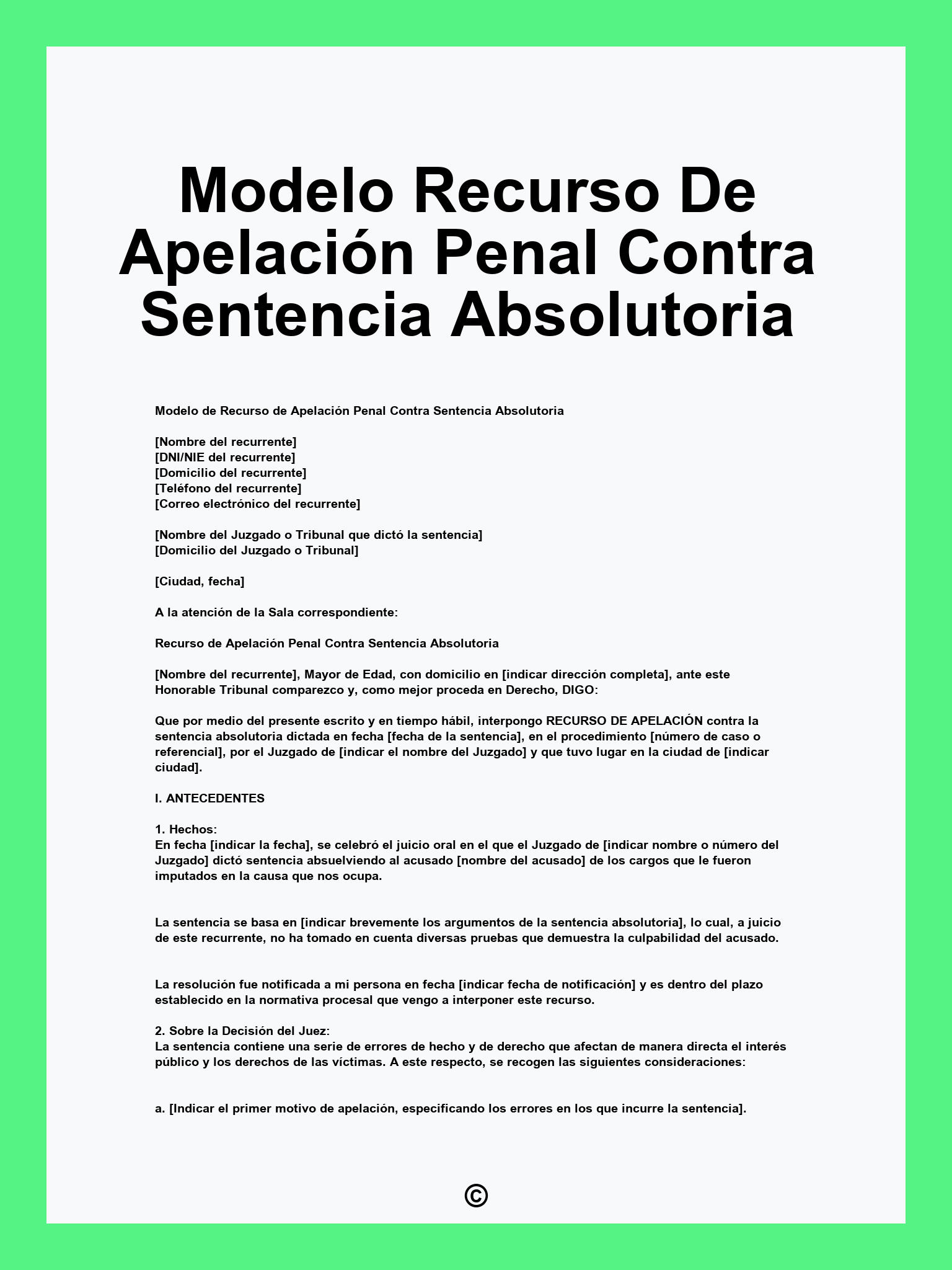 Modelo Recurso De Apelación Penal Contra Sentencia Absolutoria