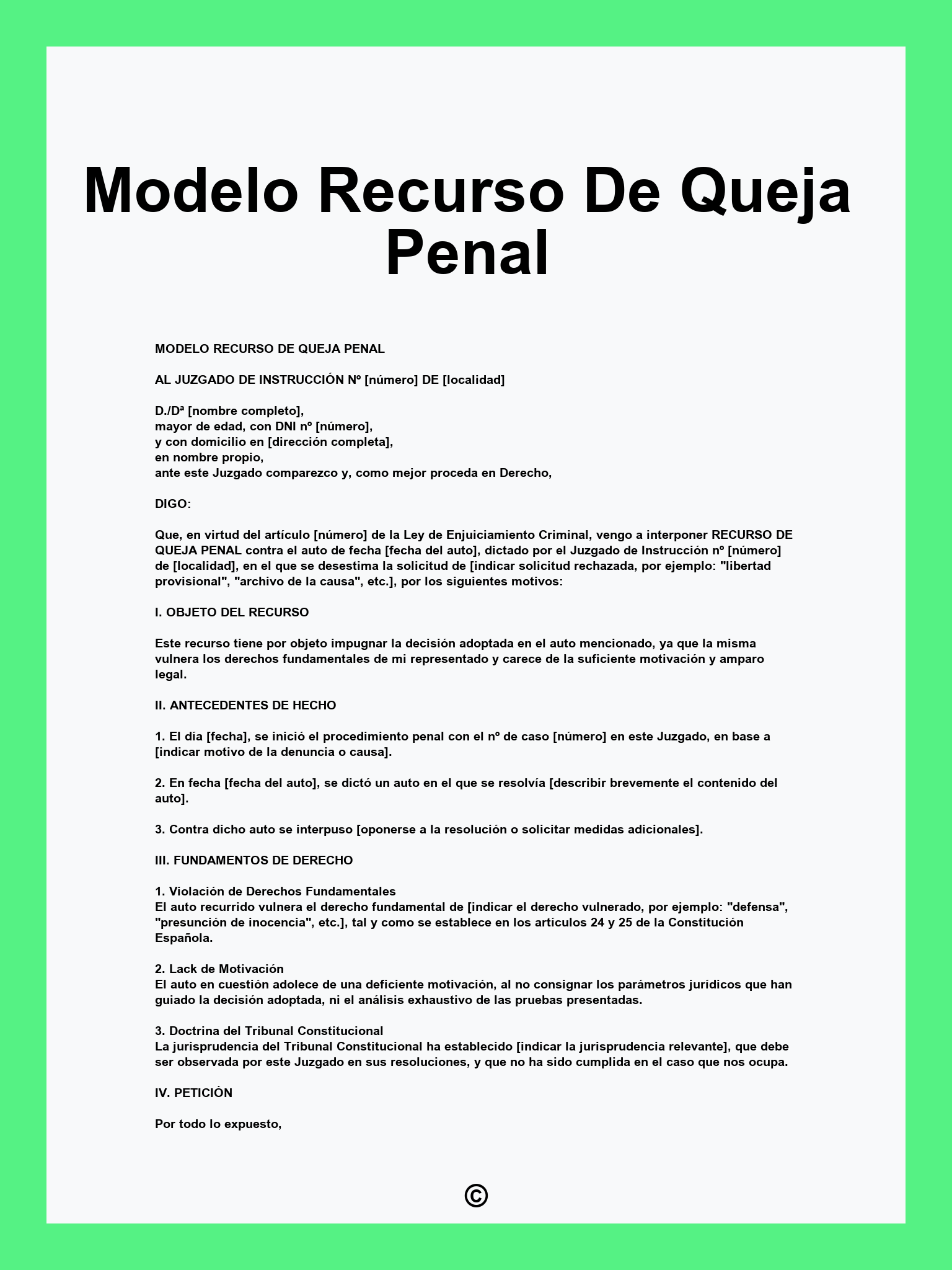 Modelo Recurso De Queja Penal
