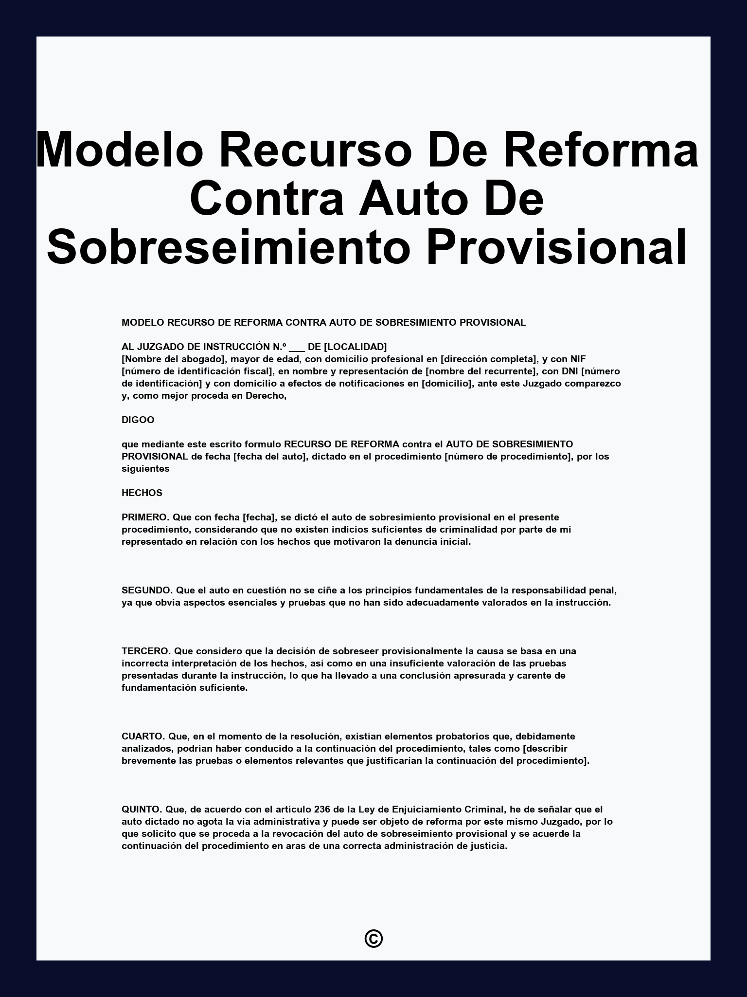 Modelo Recurso De Reforma Contra Auto De Sobreseimiento Provisional