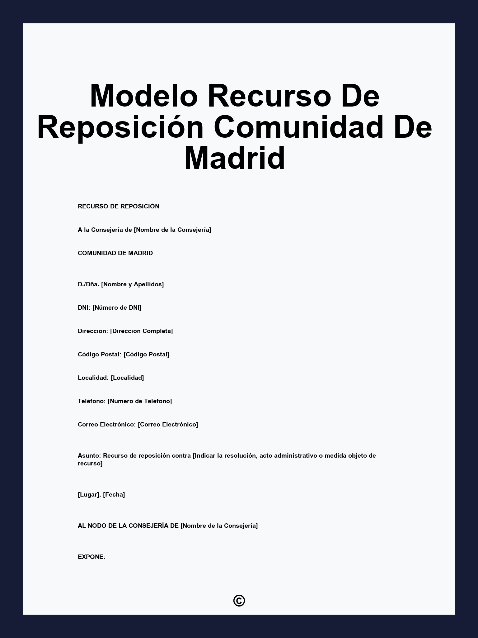 Modelo Recurso De Reposición Comunidad De Madrid