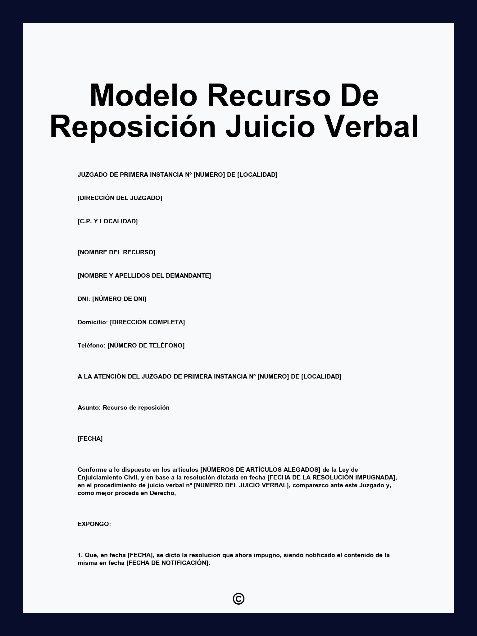 Modelo Recurso De Reposición Juicio Verbal
