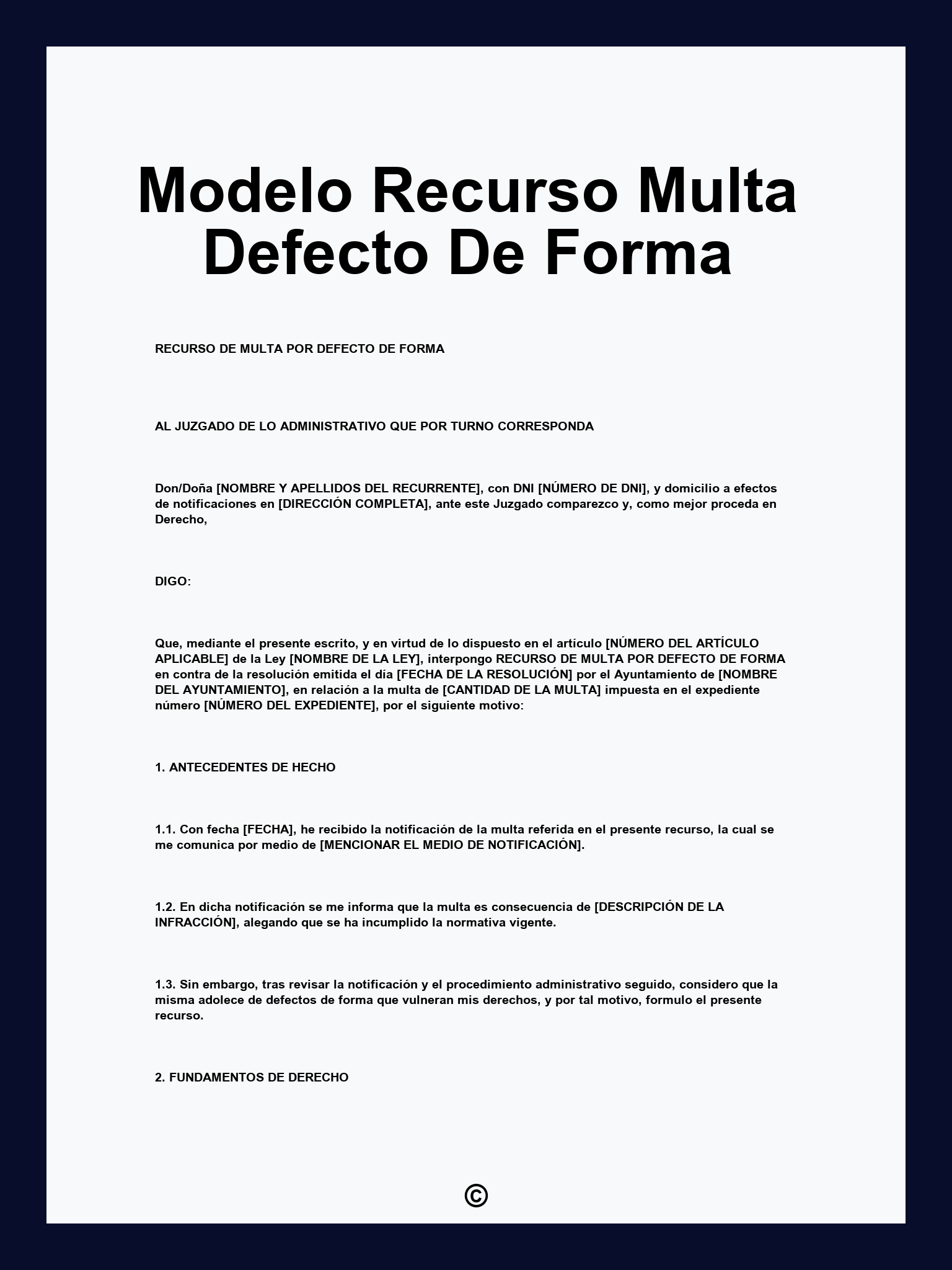 Modelo Recurso Multa Defecto De Forma