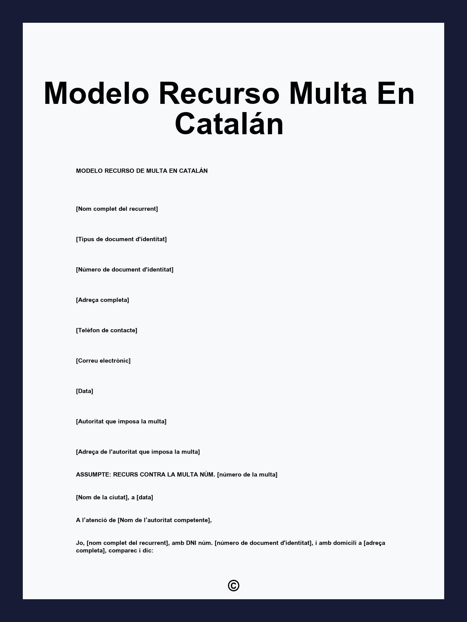 Modelo Recurso Multa En Catalán