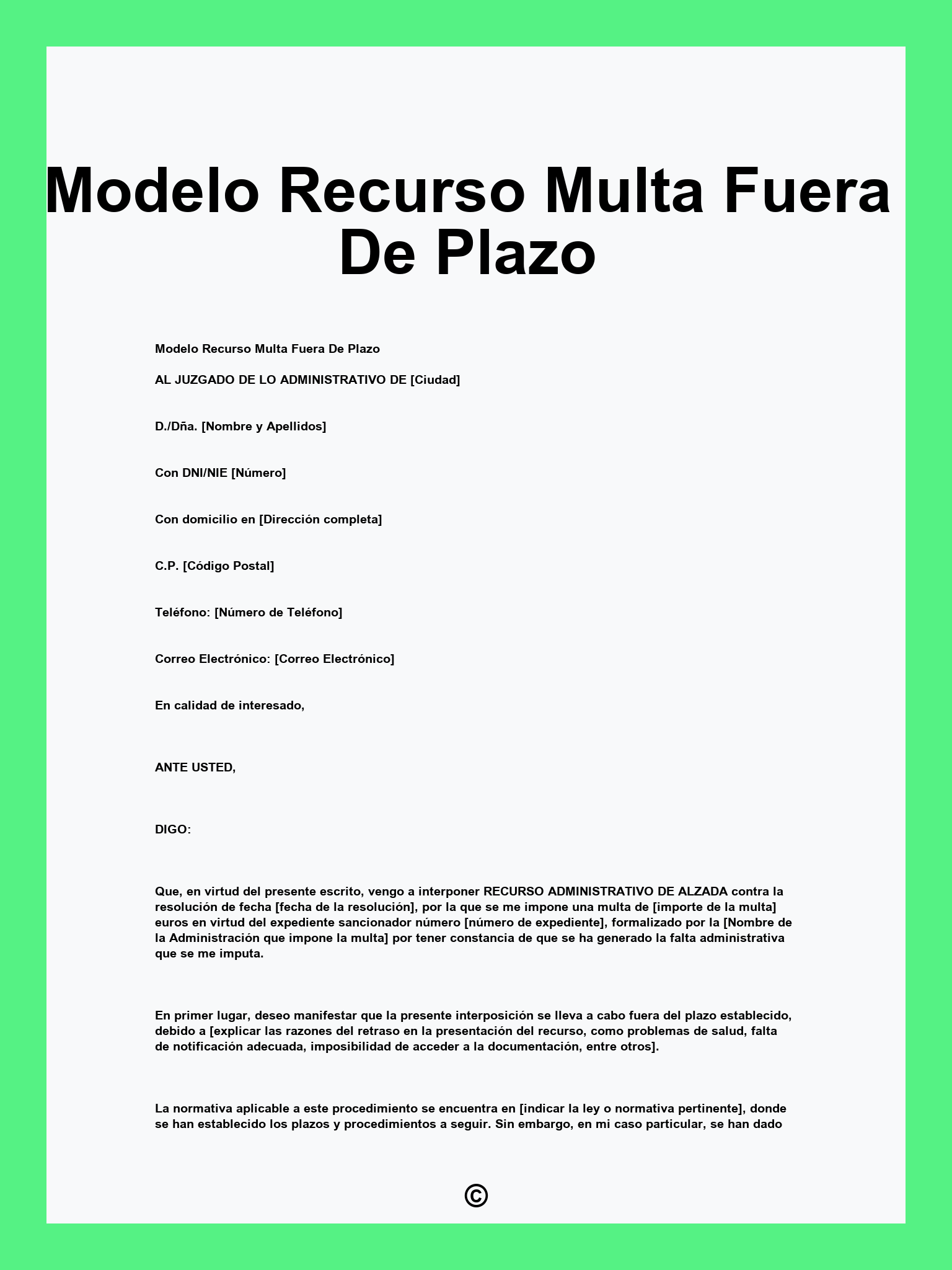 Modelo Recurso Multa Fuera De Plazo